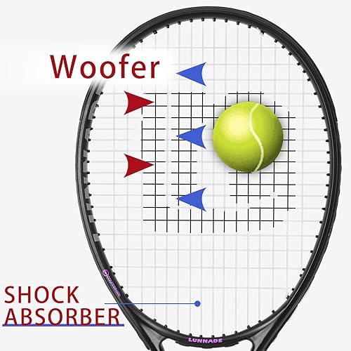 Miniatura 5 de LUNNADE Raqueta de tenis para adultos, paquete de 2 raquetas de tenis duraderas de 27 pulgadas, ligera, preencordada y regrip, adecuada para