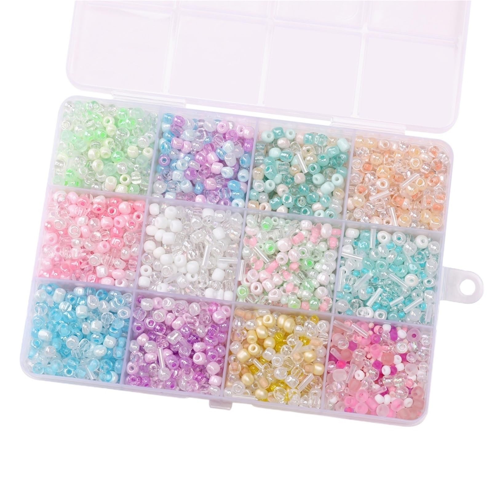 Milchglas-Rocailles, 3 Schachteln, 12 Fächer, super gemischte Farben, Reisperlenset, lose, handgefertigte DIY-Armbänder, Halsketten, Perlenmaterial, Schmuckzubehör (02, ca. 2900 Stück)