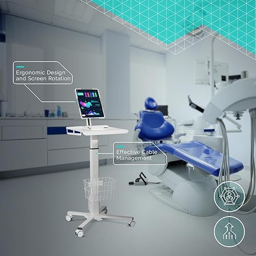 Miniatura 5 de Carrito médico con ruedas ajustable estación de trabajo móvil neumática con carcasa para iPad de 9.7-13" y tableta - Ideal para oficina de clínica
