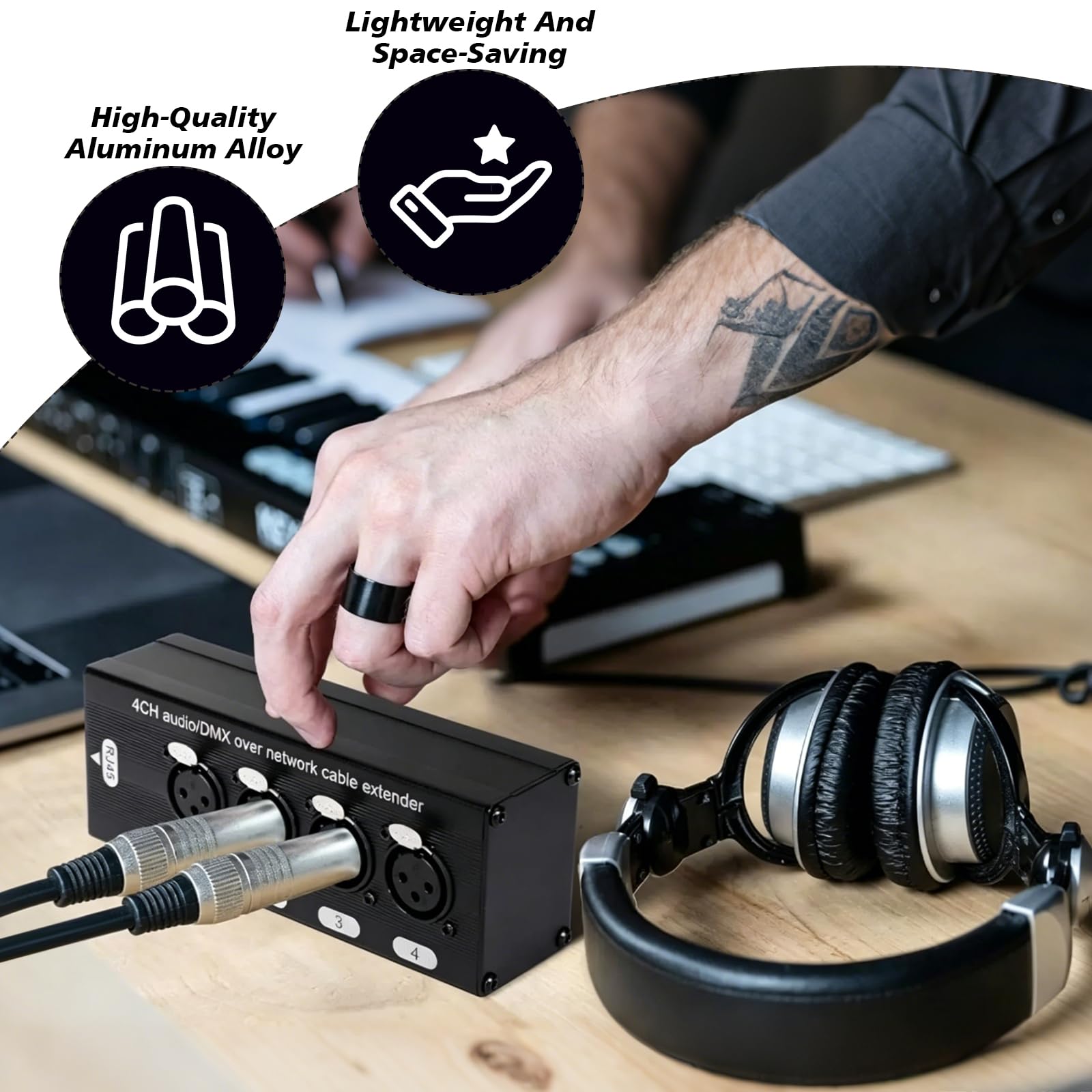 1 Par de Extensor DMX XLR a Ethernet de 4 canales, Adaptador XLR de 3 pines y Ethercon, Ethercon RJ45 Cat5/Cat6/Cat7 Ethernet para escenario en vivo, sonido (macho +hembra)