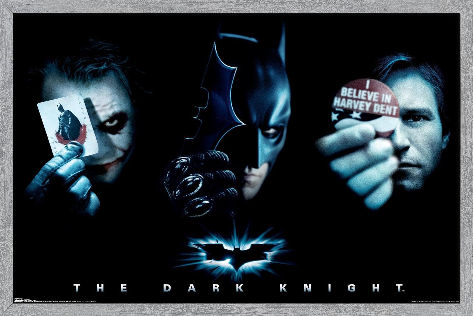 DC Comics Movie The Dark Knight - The Joker, Batman, Harvey Dent Wall Poster, 34L" x 22.4W", Gray Framed Version