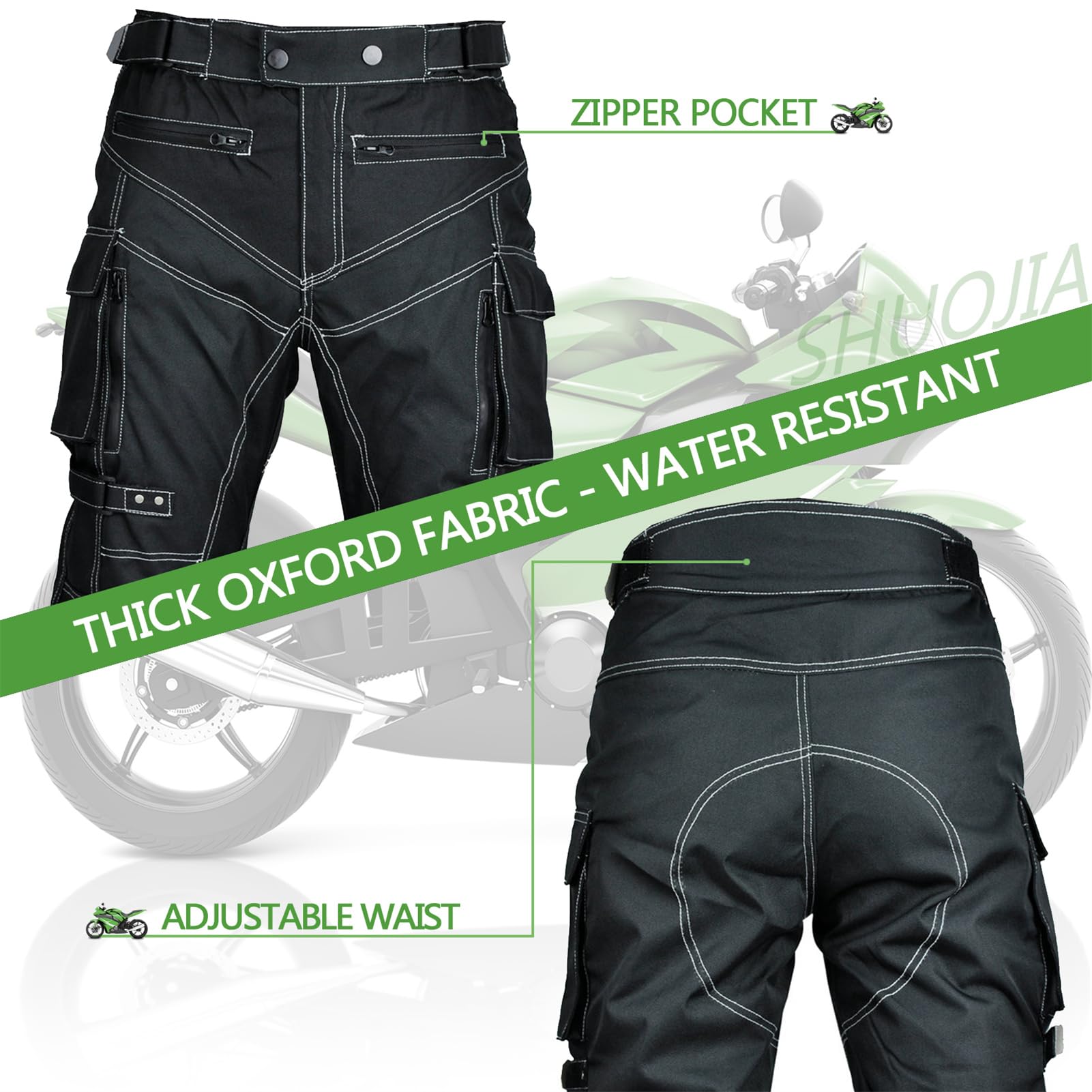 SHUOJIA Men's Motorcycle Pants, Multiple Pockets Riding Anti-Fall Trousers With Oxford Cloth Waterproof Adjustable High-Waist Motorcycle Pants, Silicone Armor, M=W33"/84cm - View #8