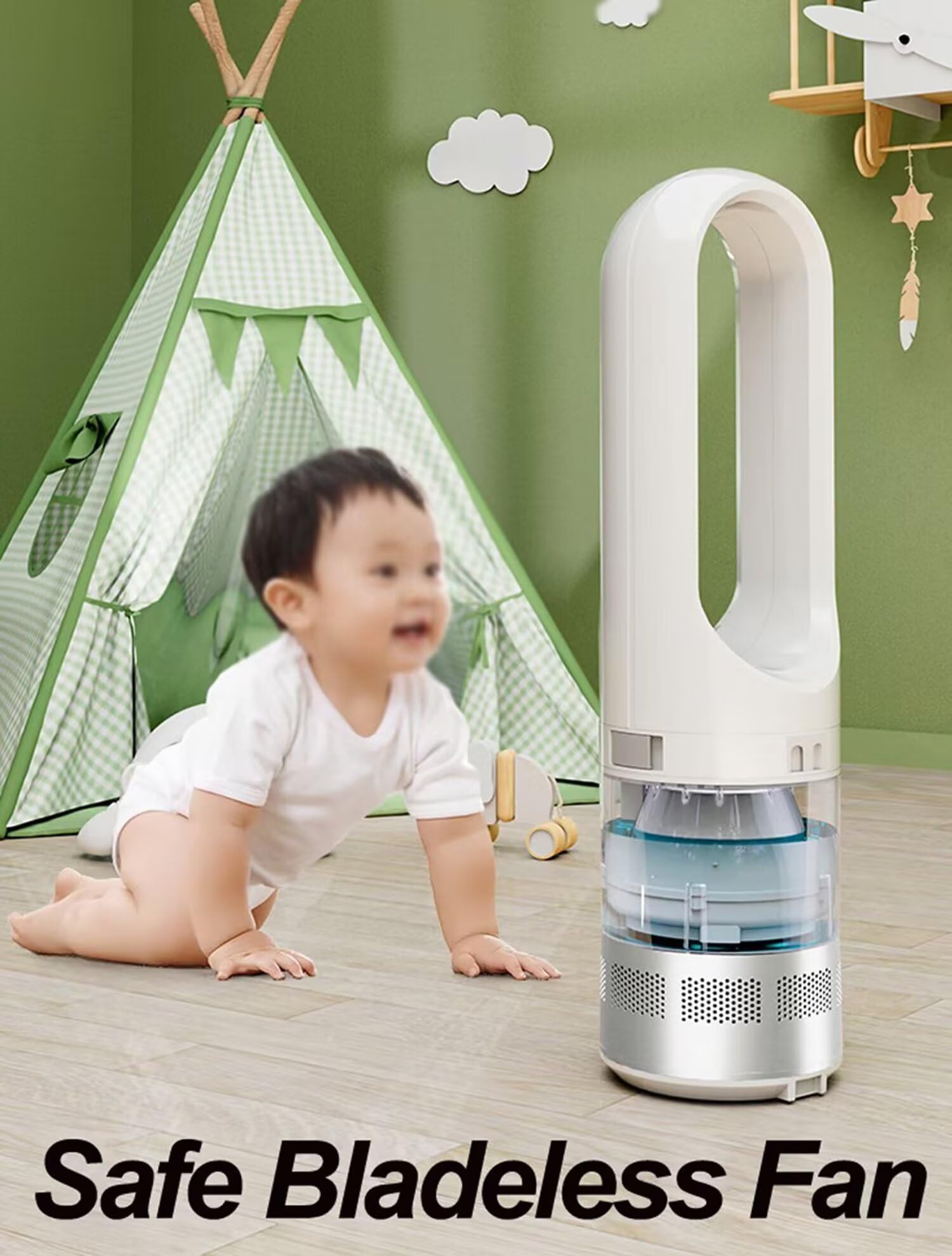 Ventilatore a torre nebulizzatore con serbatoio dell'acqua da 1,75 l, ventola di raffreddamento senza lama da 78,7 cm, 8 velocità, timer 9H, basso rumore, per camera da letto, cucina