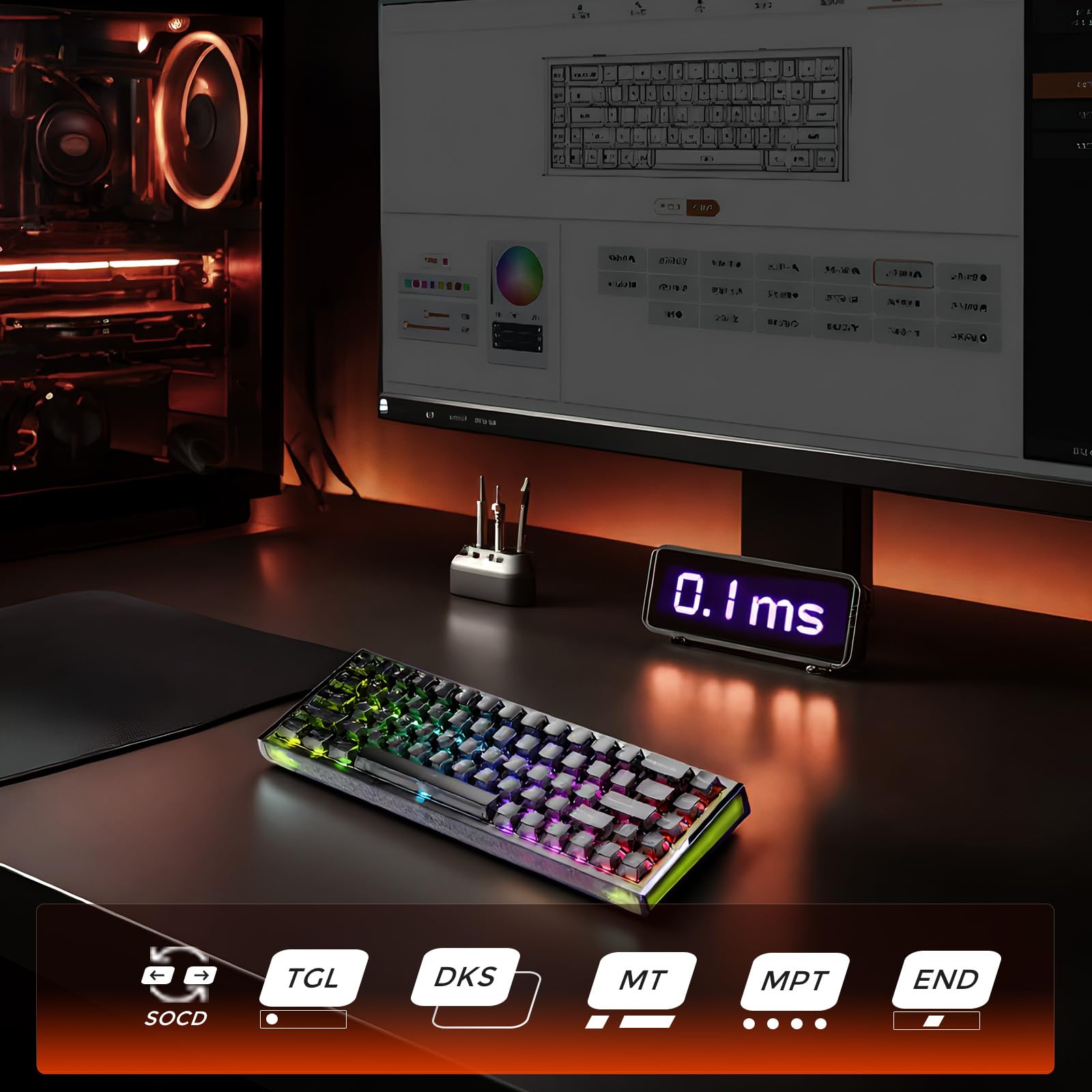 DAREU COOL68 Teclado Gaming con Disparador rápido de 8000 Hz, precisión RT de 0,01 mm, Teclado mecánico magnético con Cable al 65% con interruptores de Efecto Hall, 20 Modos RGB, para PC/Mac
