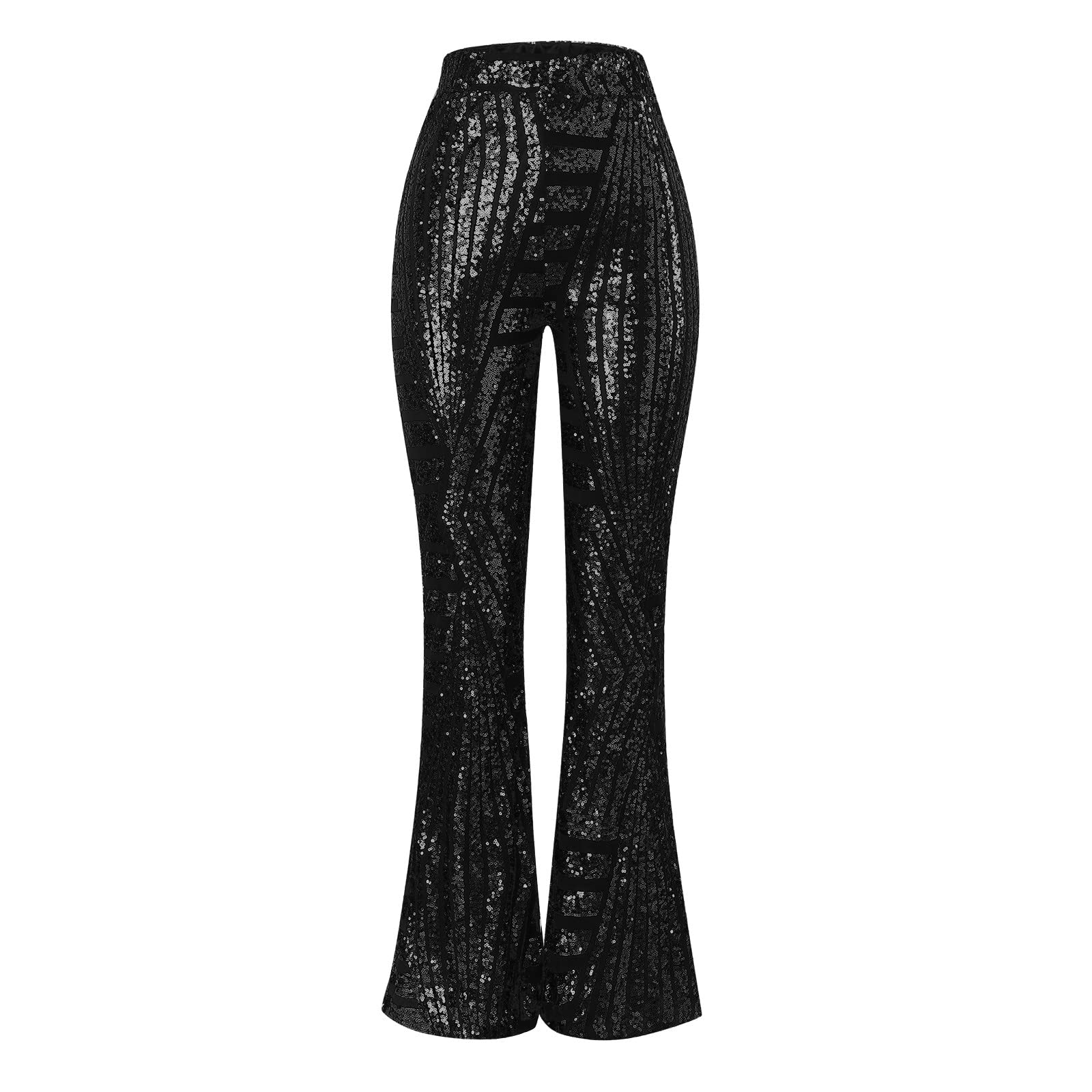 Generico Pantaloni Eleganti Donna Elegante con Paillettes Zampa Casual Pantaloncini Extra Lunghi Pantalone Culotte Streetwear Completo Larghi Elasticizzati Gamba