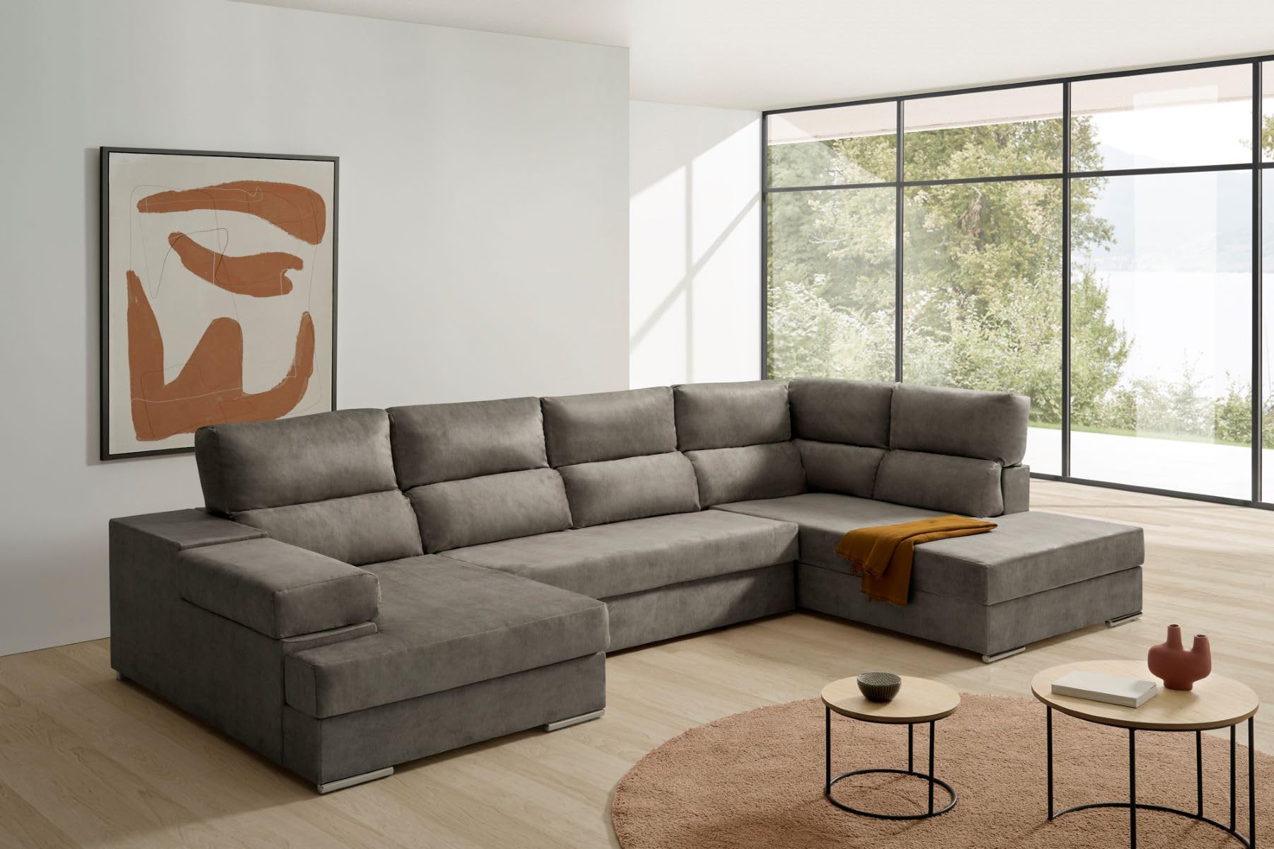 Sofa Gran Chaise Longue Cama Massima Diseño y Alta Gama Tostado Derecha