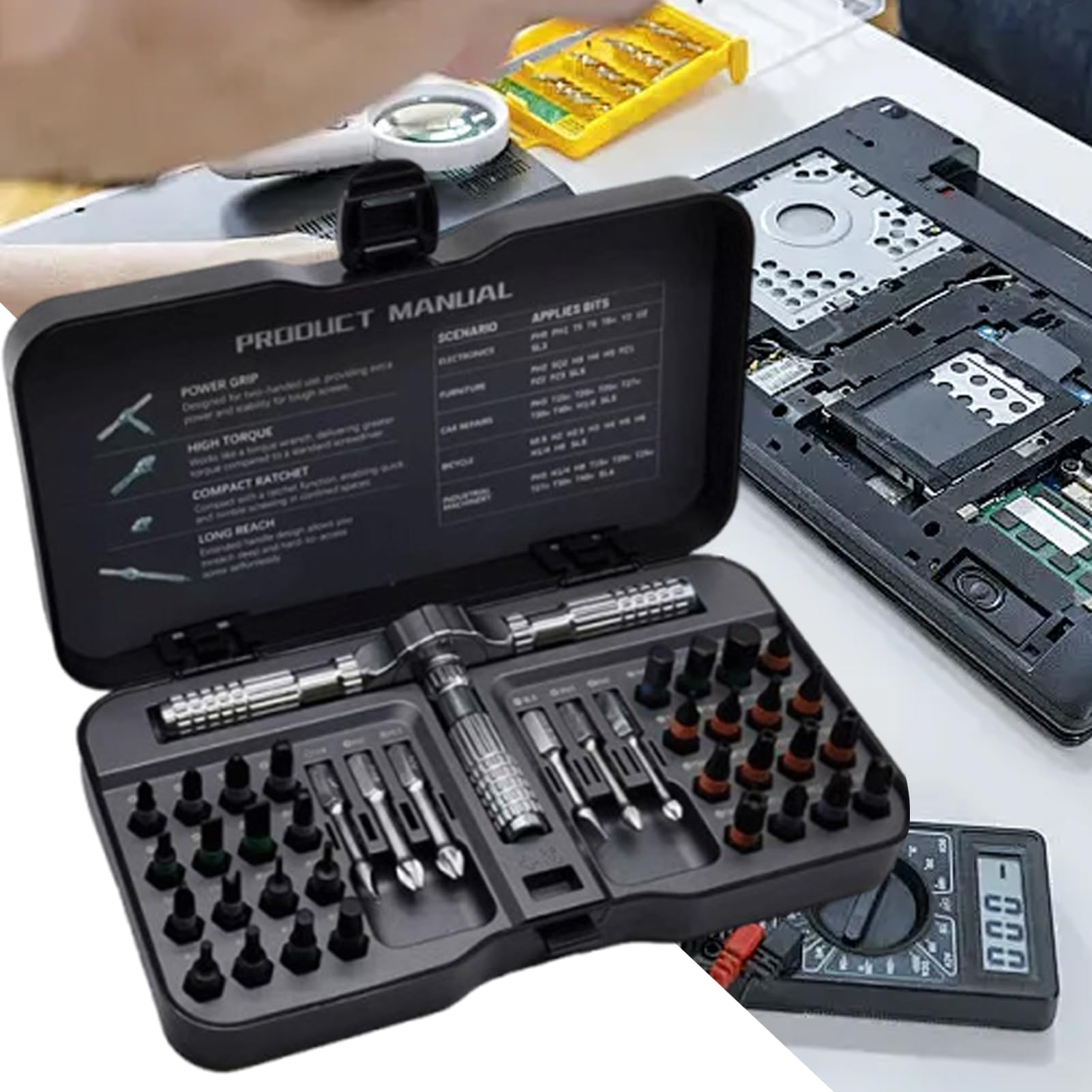 Set Destornilladores Kit Reparación Precisión Acero Aleado Alta Resistencia | Destornillador De Carraca Con Puntas Múltiples Y Estuche Para Reloj, Reparación Hogar, PC, Montaje Muebles, Bicicleta,