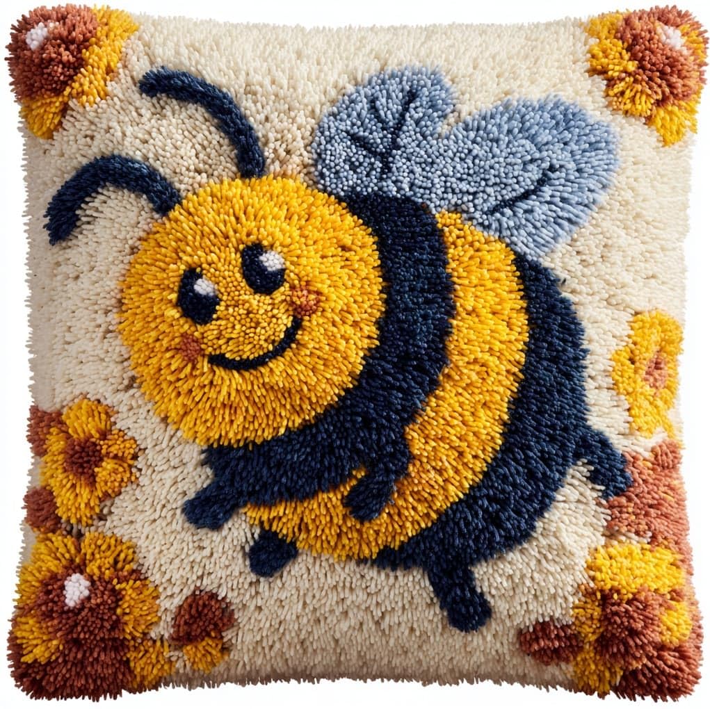 Wallustrioaw Cartoon Bee Latch Hook Kit Cushion,