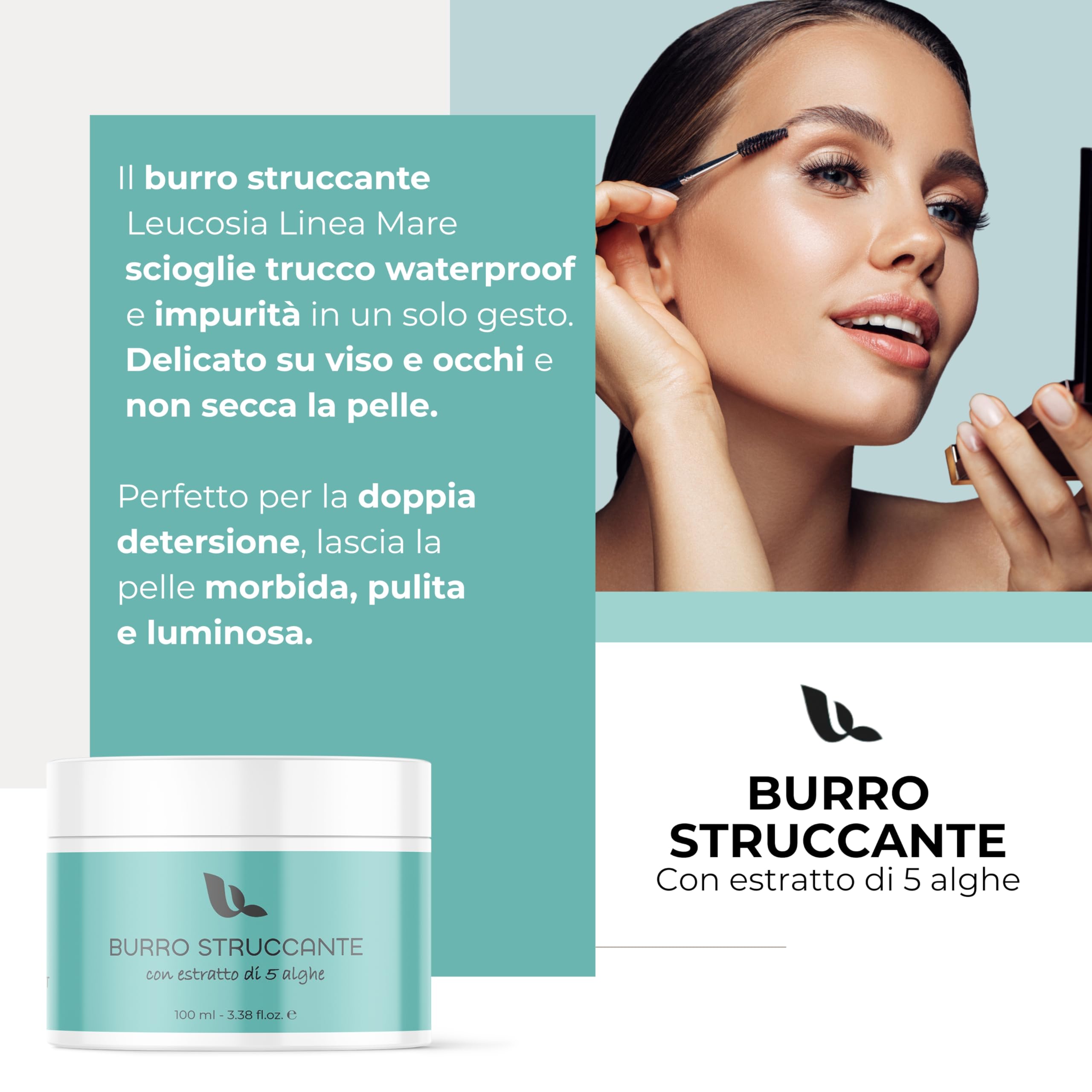 Balsamo Struccante da Viaggio Con Estratto Di 5 Alghe 100ml Burro Struccante Waterproof Rimuove Impurità, Sebo in Eccesso e SPF Skincare Coreana con Oli, Burri Naturali Cleansing Balm, Estratti Marini