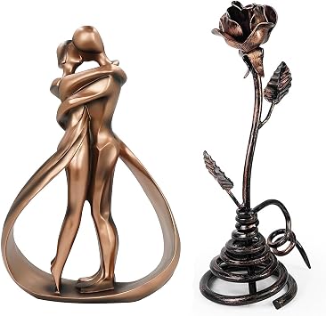 DreamsEden 7th Anniversary for Wife Husband, Resin Couple & Iron Rose Set