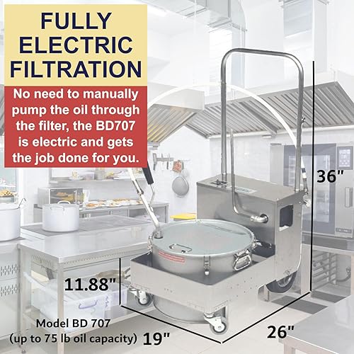 Vista 5 de MirOil BD 707 Máquina de filtro de aceite eléctrico y carrito de desecho, máquina de filtro de aceite portátil para grasa de freidora de 75 libras