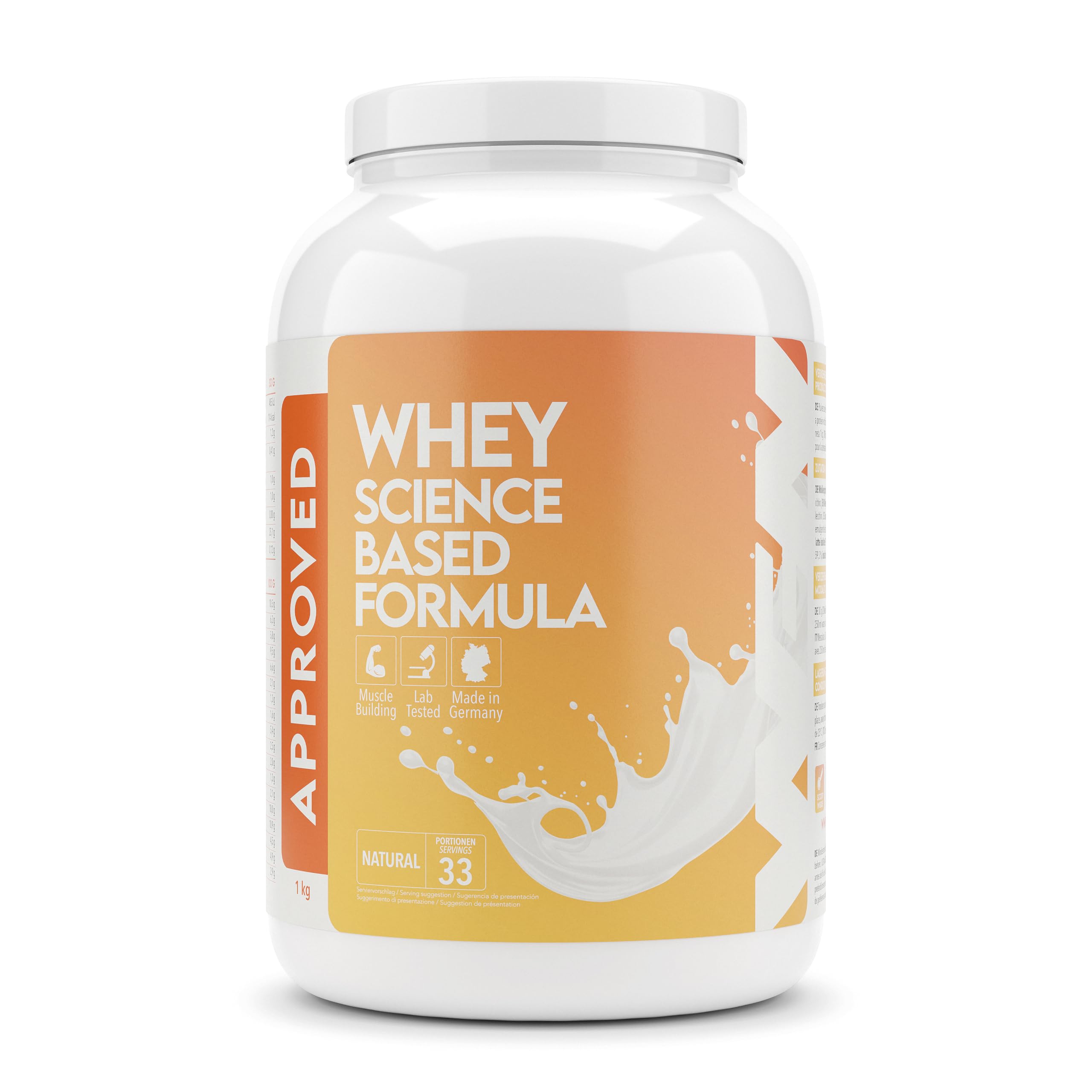 WFN Approved Whey Proteinpulver - Neutral- Ohne Süßungsmittel & Zuckerzusatz - 1 kg - Mit Laktase - Produziert & laborgeprüft in Deutschland