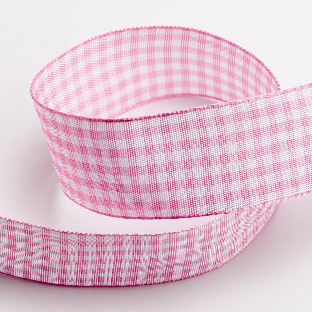 Pink Gingham Ribbon 16mm x 10 Metres