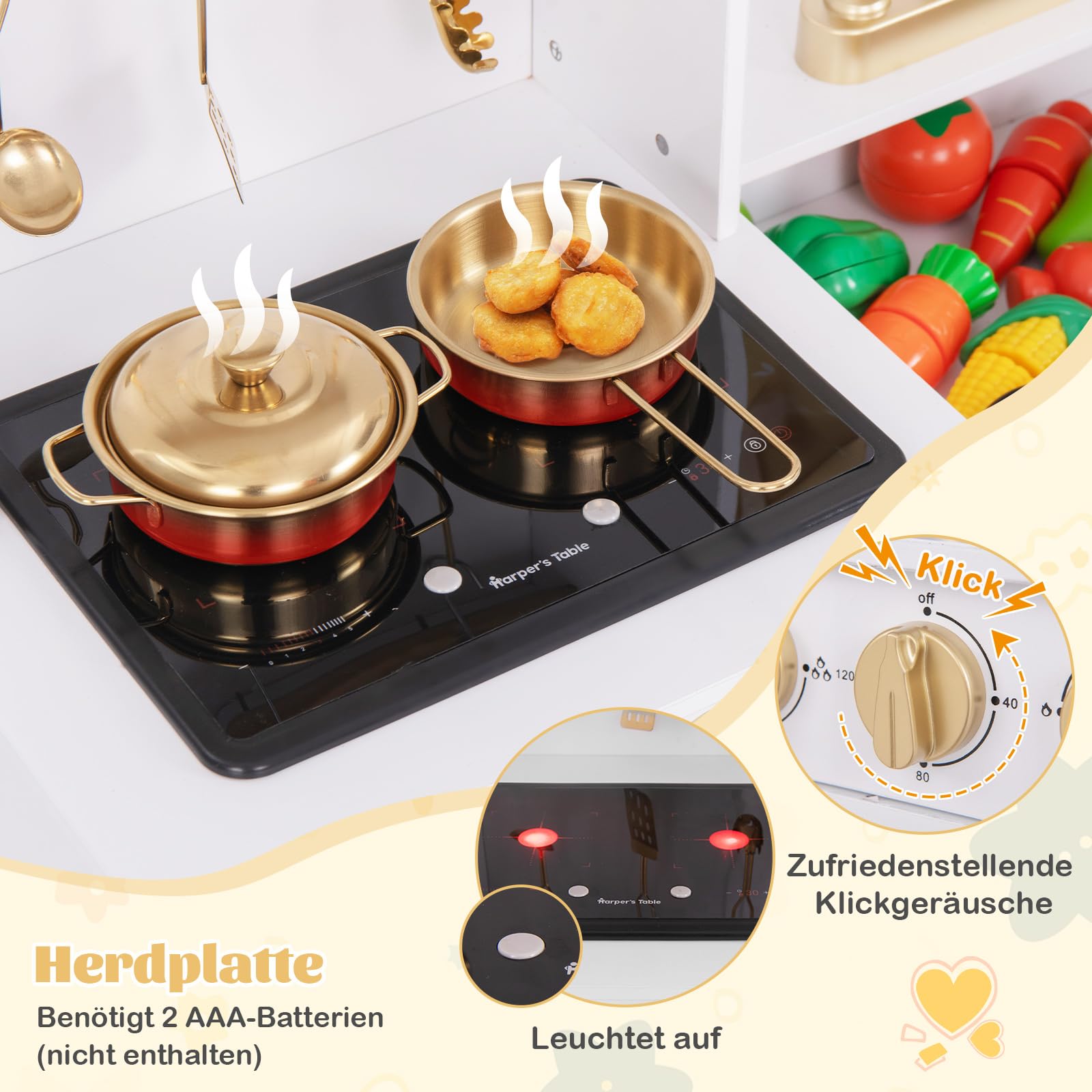 COSTWAY Kinderkeuken met licht en geluid, speelkeuken hout met oven magnetron telefoon waterdispenser, speelgoedkeuken incl. keukenaccessoires voor jongens en meisjes vanaf 3 jaar (zwart