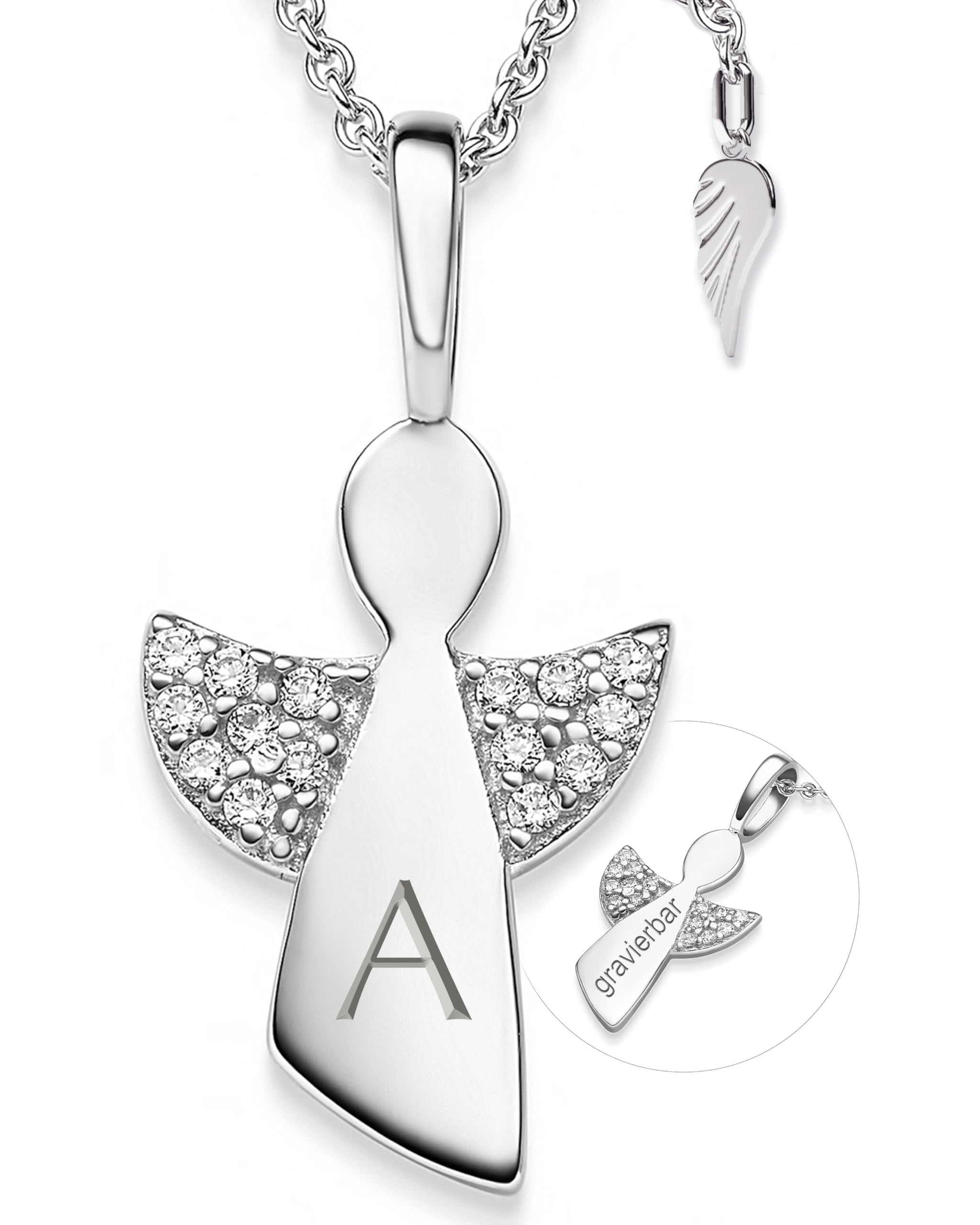 Amoonìc Schutzengel Kette Mädchen Kommunion Silber 925, Geschenk zur Taufe | Erstkommunion Konfirmation Taufkette, personalisierte Halskette mit Engel-Anhänger Engel Kettenanhänger für Kinder mit Gravur