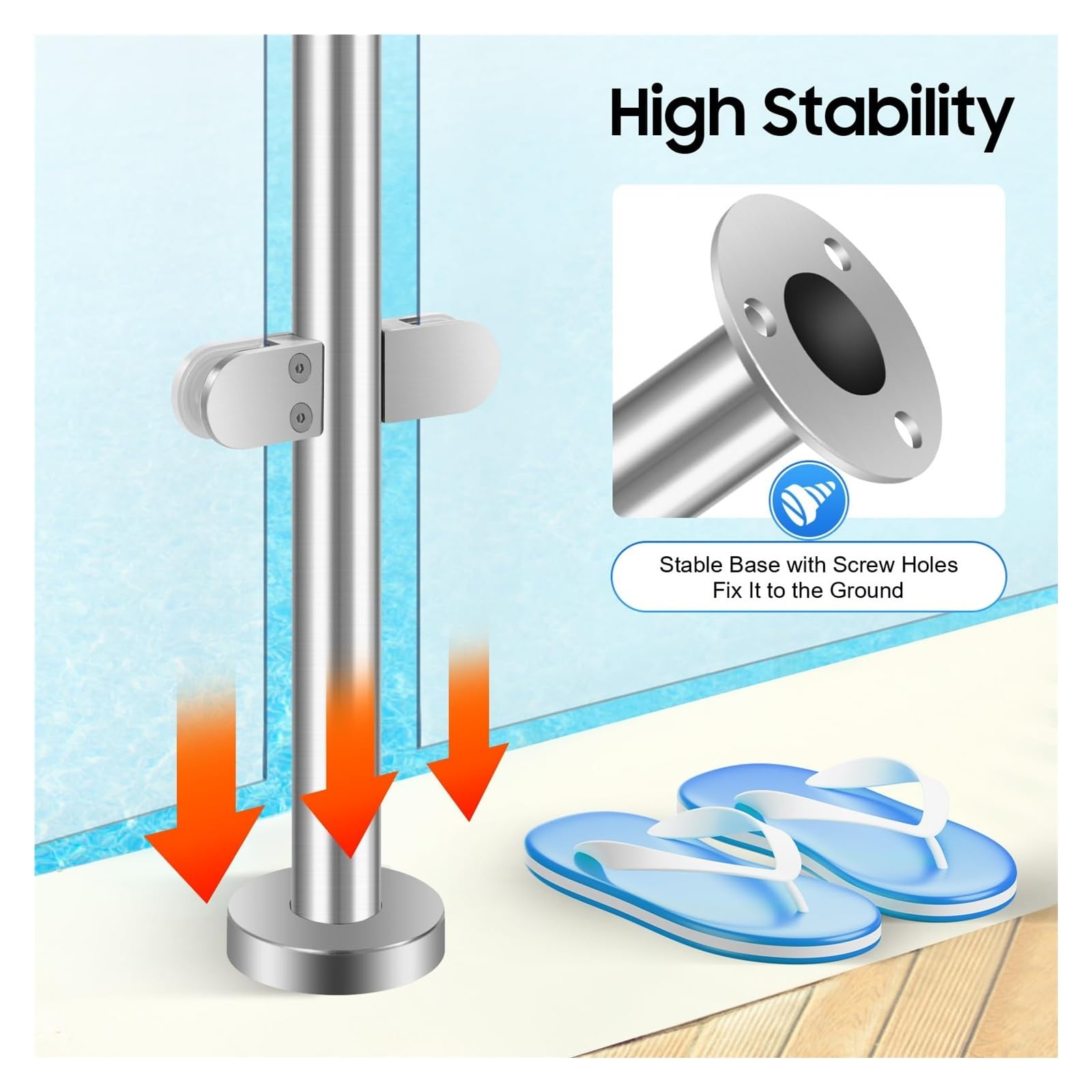 Ringhiera in acciaio inox da 90 cm con morsetti in vetro per 10-12 mm, per la sicurezza di giardino, piscina e balcone, design elegante