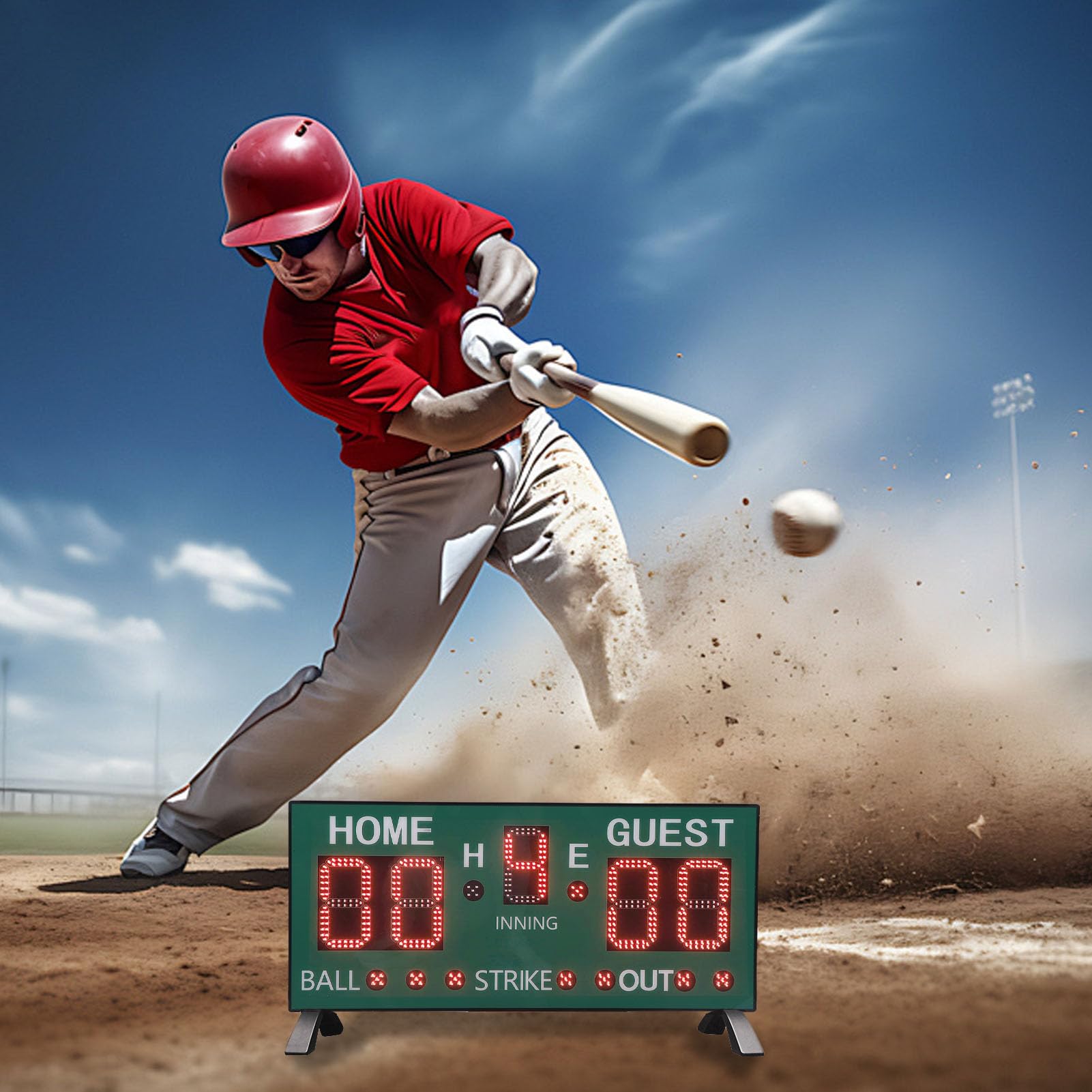 aqxreight Elektronische Baseball-Anzeigetafel mit Fernbedienung, 5-stelliges LED-Display für Klare Sicht, Digitaler Softball- und Basketball-Ergebnisanzeiger für Spiele Im Innen- und Außenbereich
