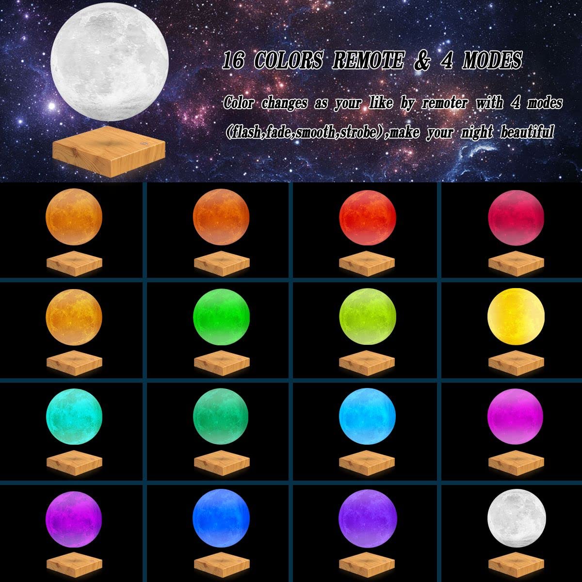Lampada da luna levitante. Galleggiante e rotante in aria, lampada da notte per ufficio, casa, Decro, regali. Natale (16 colori)