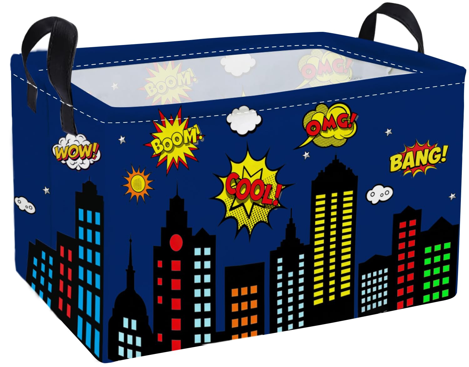 Essme Rectangular Spider Basket,Kids Storage Bins Organizer with Handles for Girls Room Decor, Gift Basket,Shelf Basket.(Bule City)