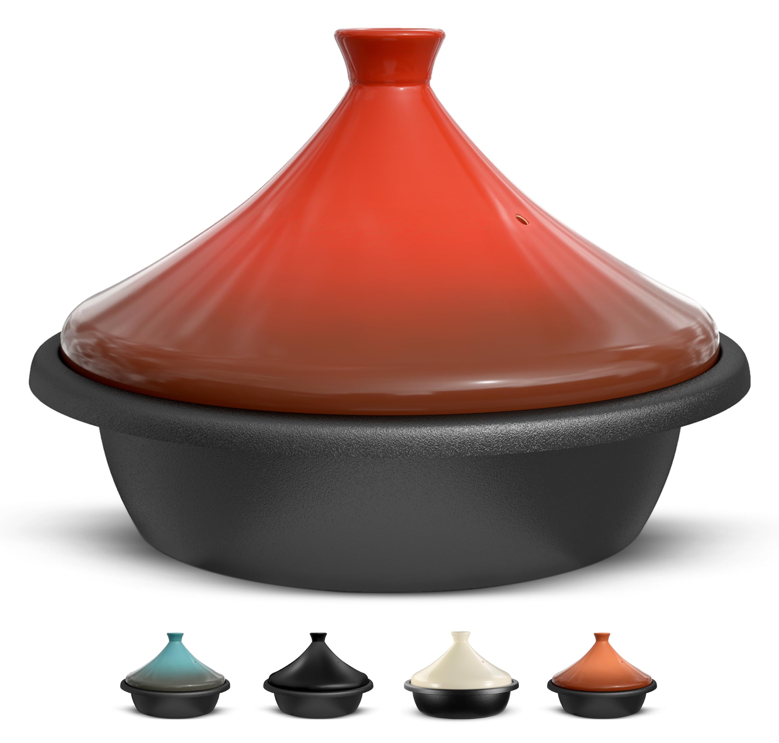 Kook Tajine marroquí, olla de hierro fundido esmaltado, tajín con tapa cerrada en forma de cono de cerámica, 3.3 cuartos de galón (cerámica)