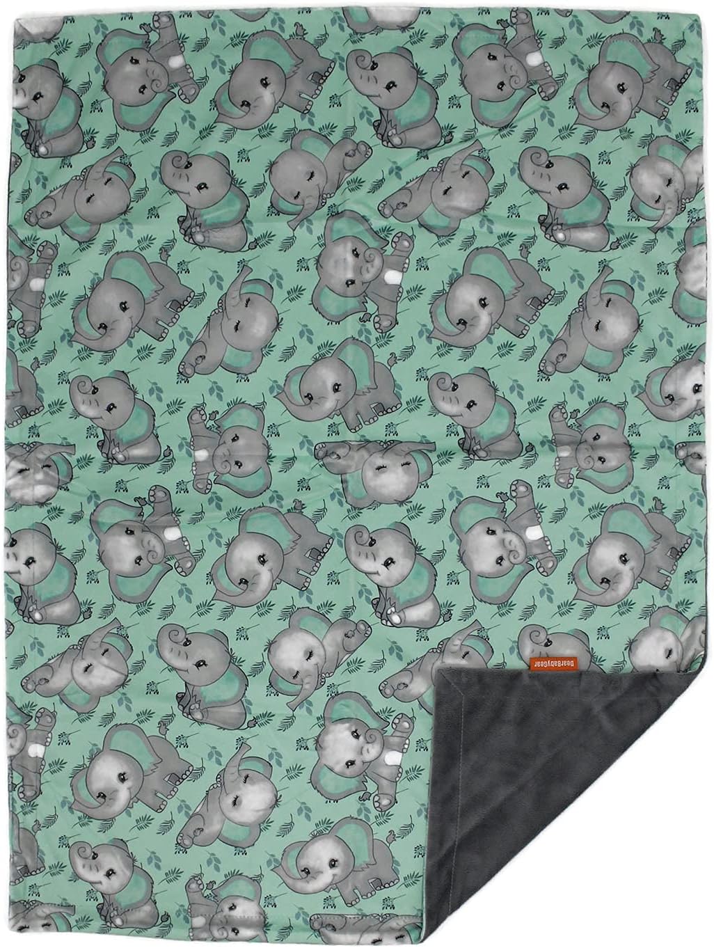 Dear Baby Gear - Reversible Baby Blankets - Soft Nursery Blanket for Newborn - Toddler Blankey - Throw Blanket for Boys & Girls - Infant Blankets - 40x30 (Gray Elephants in Mint - Smooth Gray)