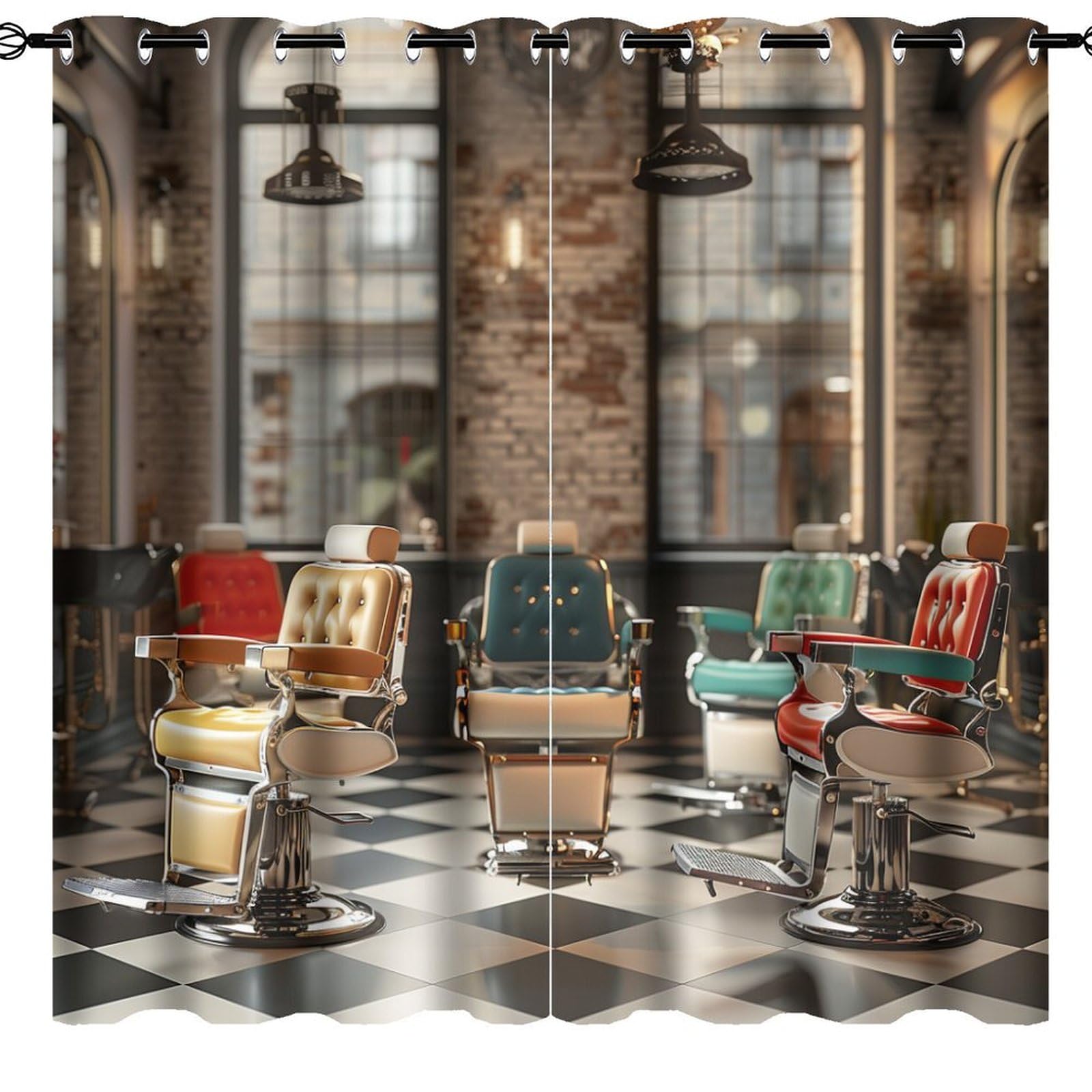 TOWINSFB Retro Barbershop Chair Blackout Curtains for Bedroom/Living Room, Classic Fashion Barber Grommet Curtains Thermal Insulated Window Drapes, 2