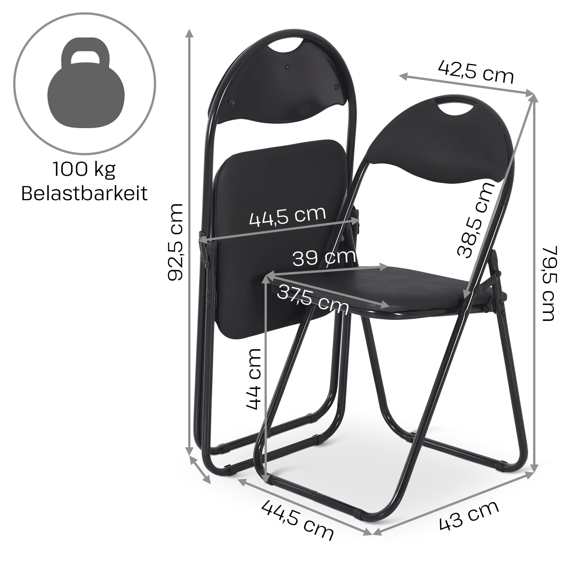 Raburg Klappstuhl 6er-Set, gepolstert, Belastbarkeit 100 kg, Metallgestell, Schwarz