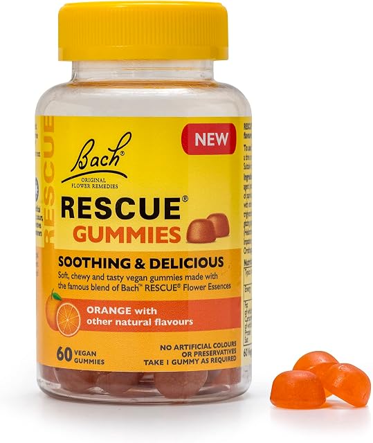 Rescue Remedy Gummies, Orange Flavour, for Balanced Days, Soothing and Delicious, Easy to take, 60 Vegan Gummies, Natural Flower essences, Suitable for All The Family