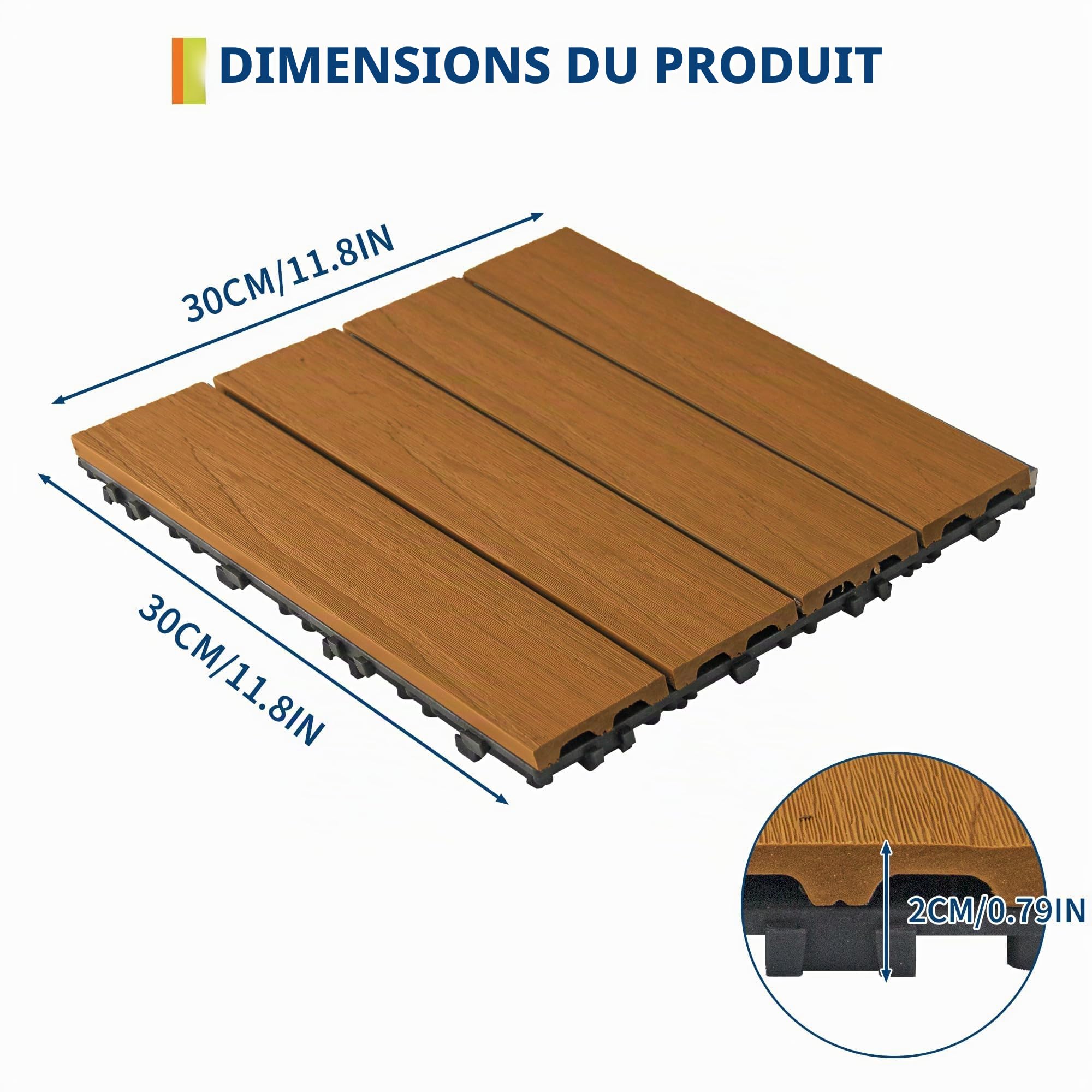 Garvee Lot de 27 Dalles Clipsables Extérieur 30x30 cm pour Terrasse Balcon