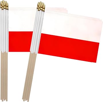 TSMD Poland Stick Flag Polish Small Mini Hand Held Flags,5x8 Inch,12 Pack