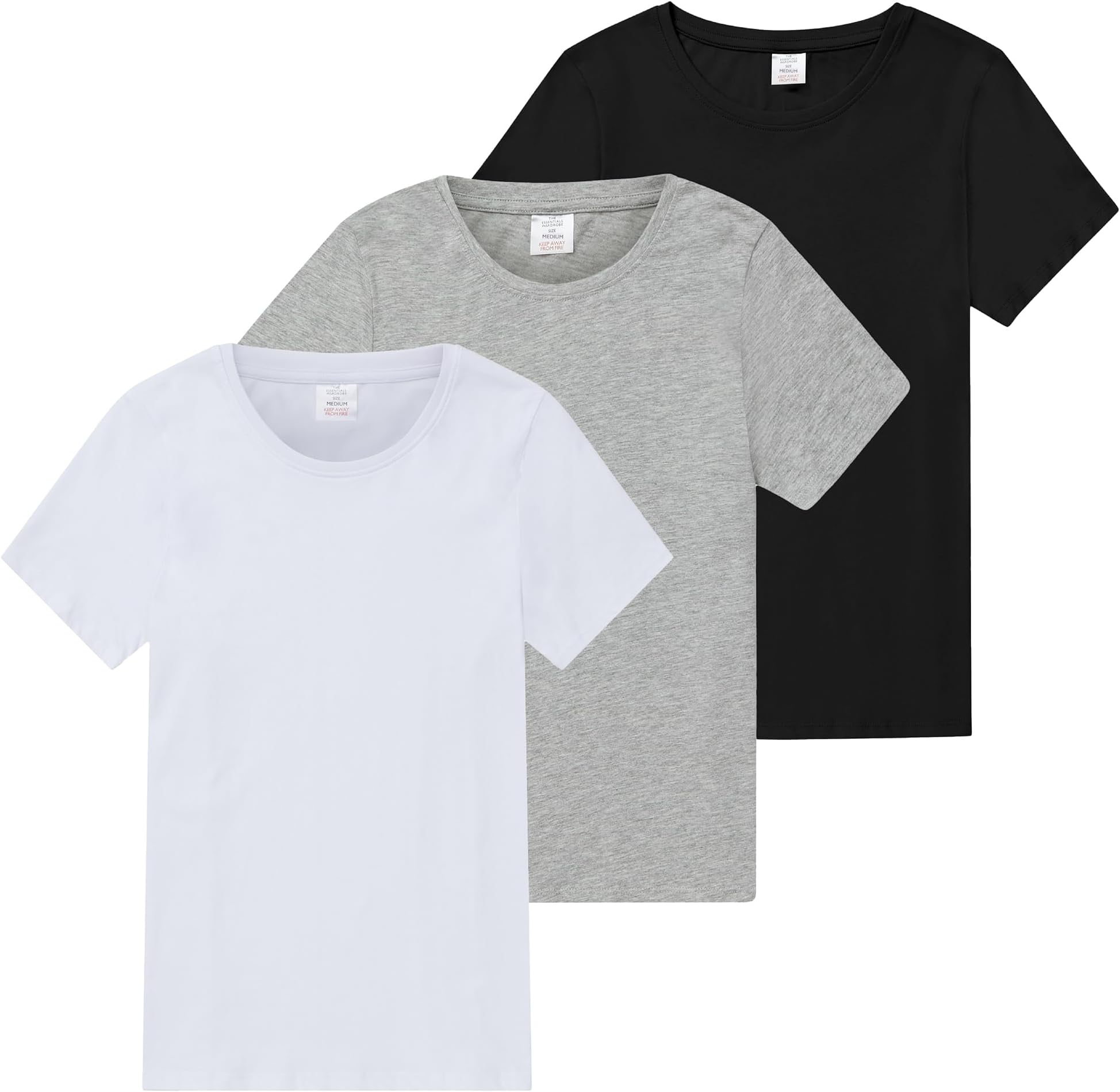 The Essentials WardrobeLadies T-Shirt 3 Pack Multicoloured Womens T-Shirts Lightweight Soft Comfort Fit Tee Crew Neck Multipack Cotton T-Shirts Sizes S-4XL