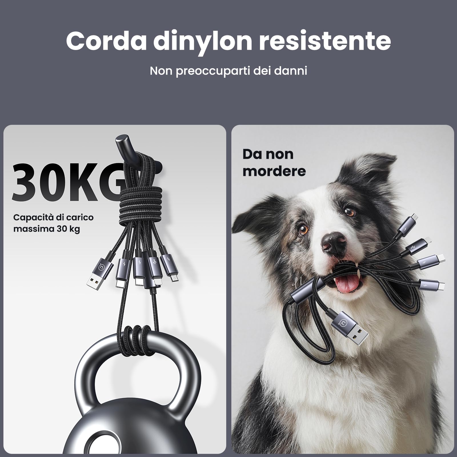 Pluggify Cavo di ricarica multipla 4 in 1 universale in nylon intrecciato multi caricatore cavo di ricarica con iP/Micro USB / 2 tipo C connettore per telefono/tablet, 1,2 m