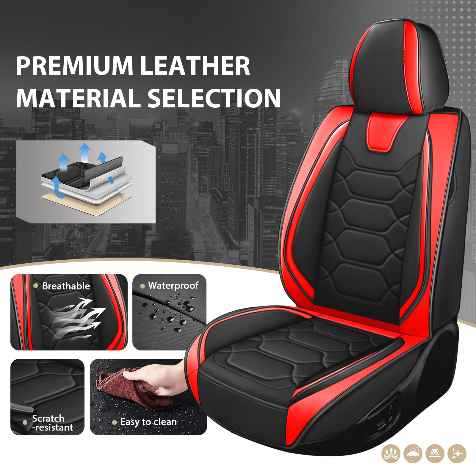 Fundas Asientos Coche Universales para Mini John Cooper Works F54 F55 F56 F57 F60, Cuero Napa Transpirable，Doble Fila 5 Plazas,Resistente A Los Arañazos(Black Red)