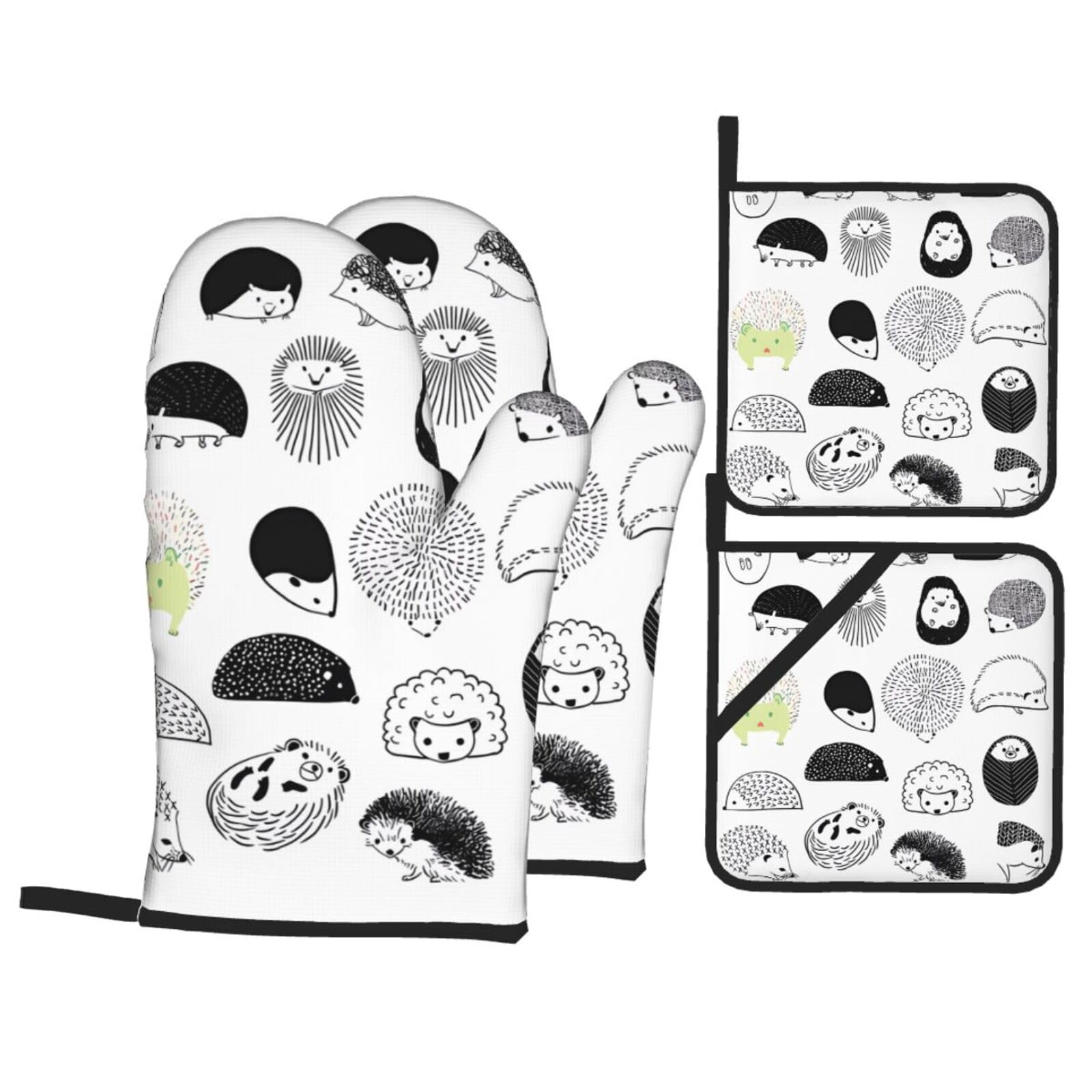 WHJSHOP Hedgehog Prints Oven Mitts & Pot Holders Set - Waterproof Kitchen Layers & Heat Resistant - Durable Covers for Safe Cooking & Easy Cleanup
