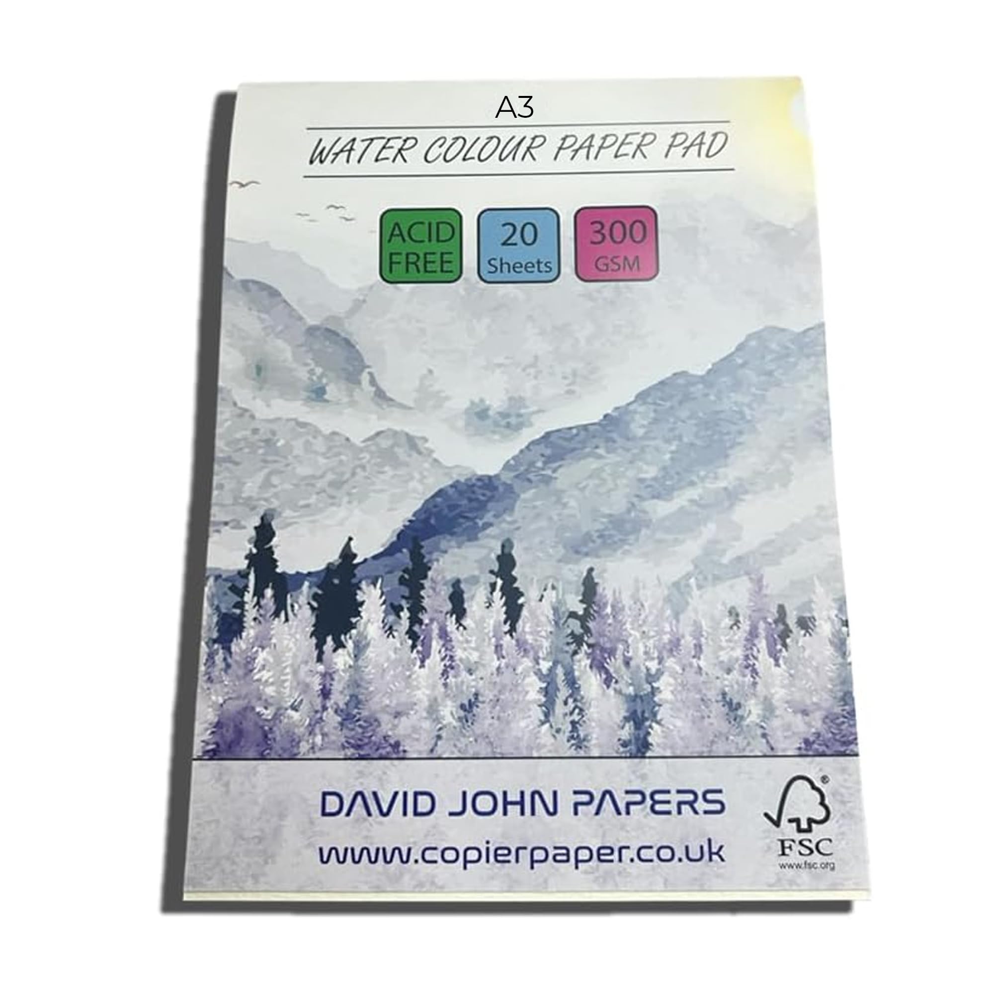 DJP A3 Watercolour Paper Pad, 300 GSM, Cold Pressed, Acid Free, 20 Sheets, FSC Certified