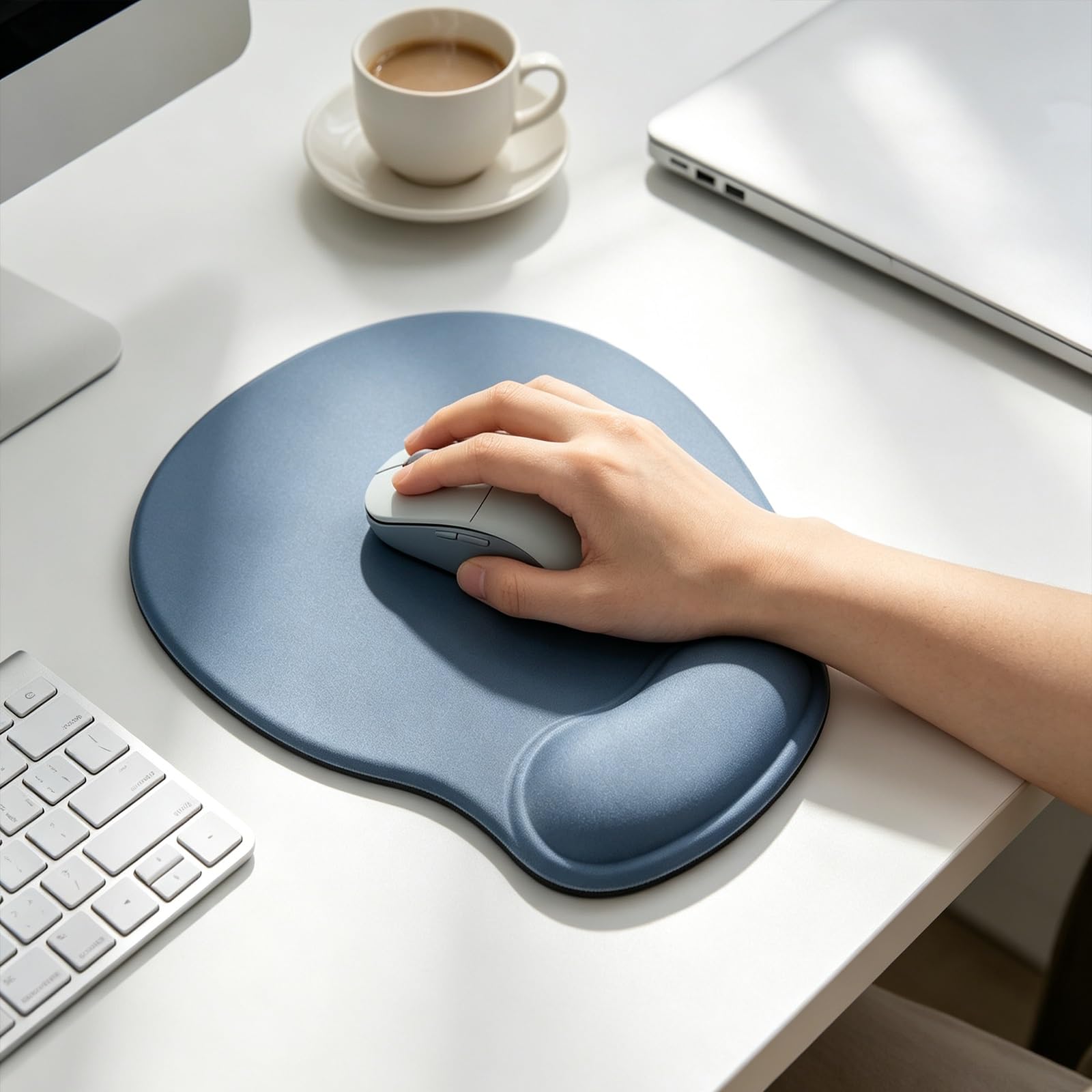 Tappetino mouse ergonomico con poggiapolso supporto polso memory foam | Tappetino computer ufficio gaming antiscivolo superficie liscia confortevole(Black-2)