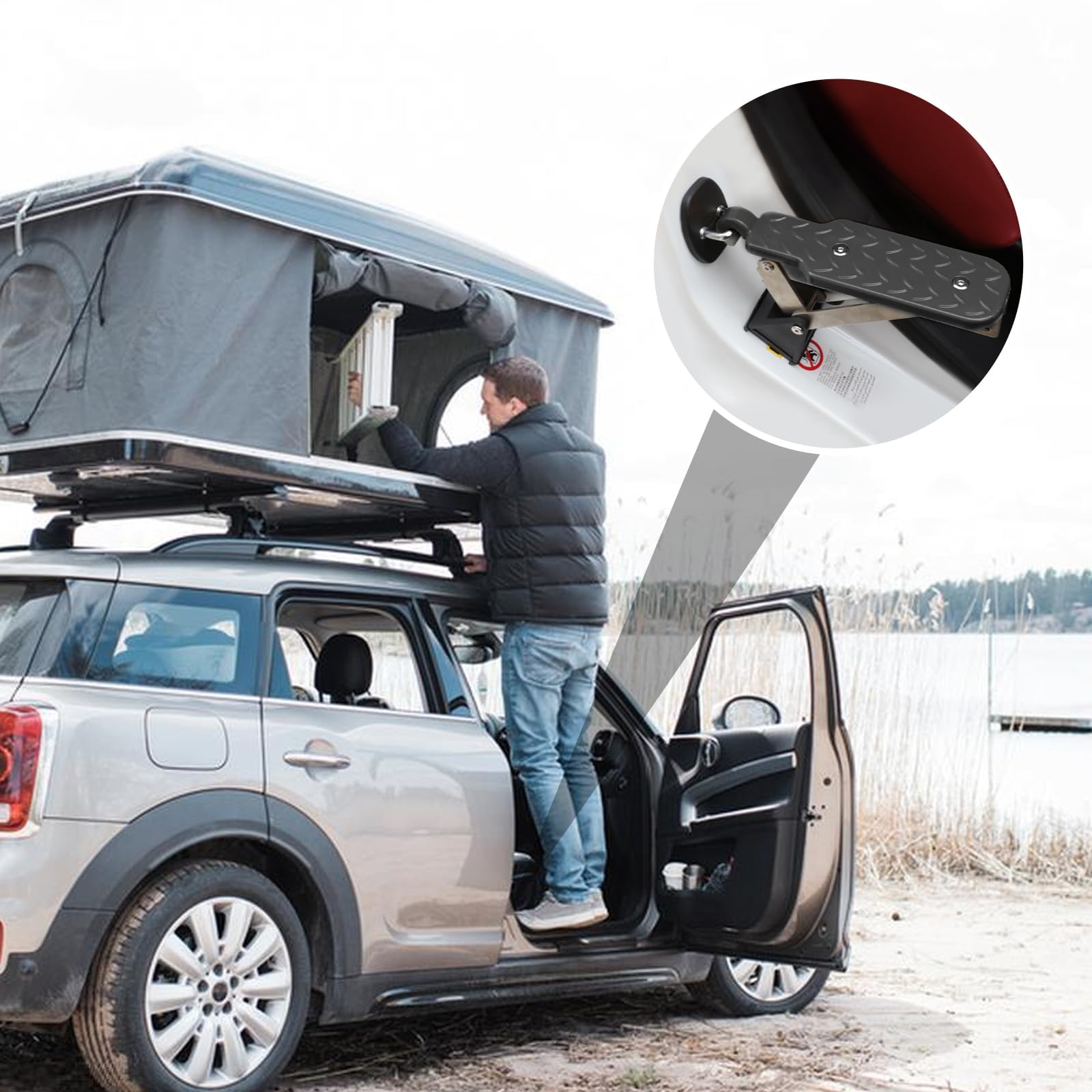 Taille Standard marche auto pliable: Aluminium Robuste marche-pieds porte voiture, Conception Angle Réglable marchepied pliable, Protection Antidérapante rampe pliable, für Accès au Toit de Voiture