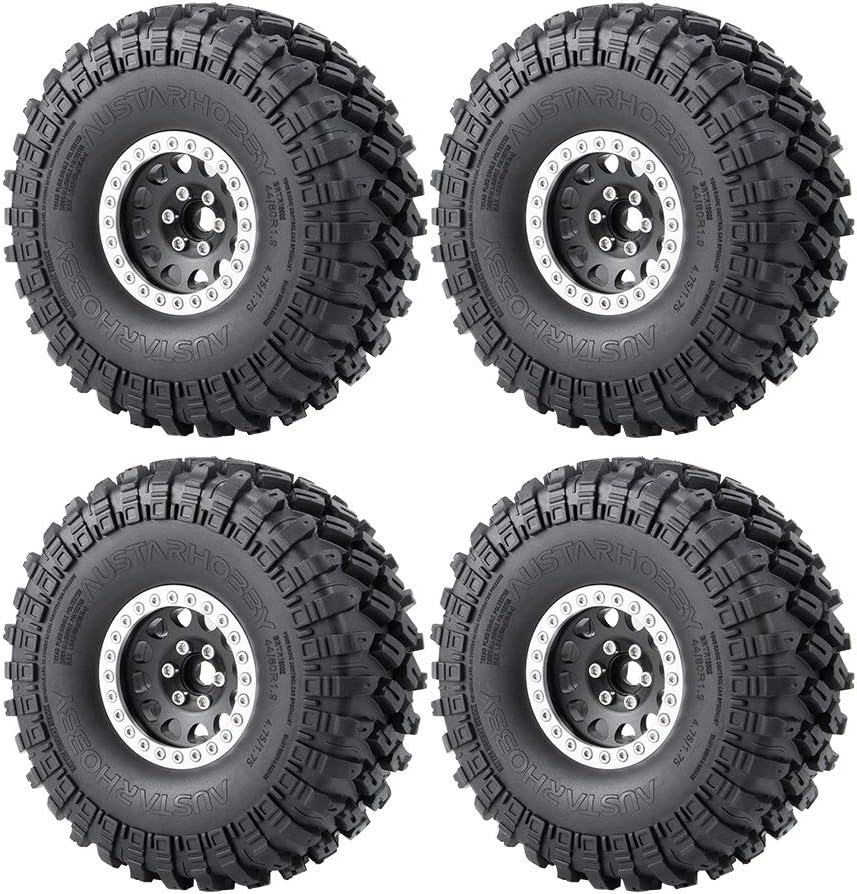 RCLIONS 1.9 Crawler Beadlock Wheels and Rubber Tires Set 4pcs Foam Insert for 1/10th RC Crawler Car Axial SCX10 90046 AXI03007 TRX4