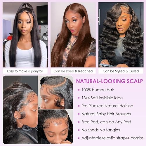 Miniatura 6 de Hermosa - Pelucas brasileñas de encaje frontal lacio de 13 x 4 cabello humano prearrancado con cabello de bebé densidad del 220  pelucas de cabello