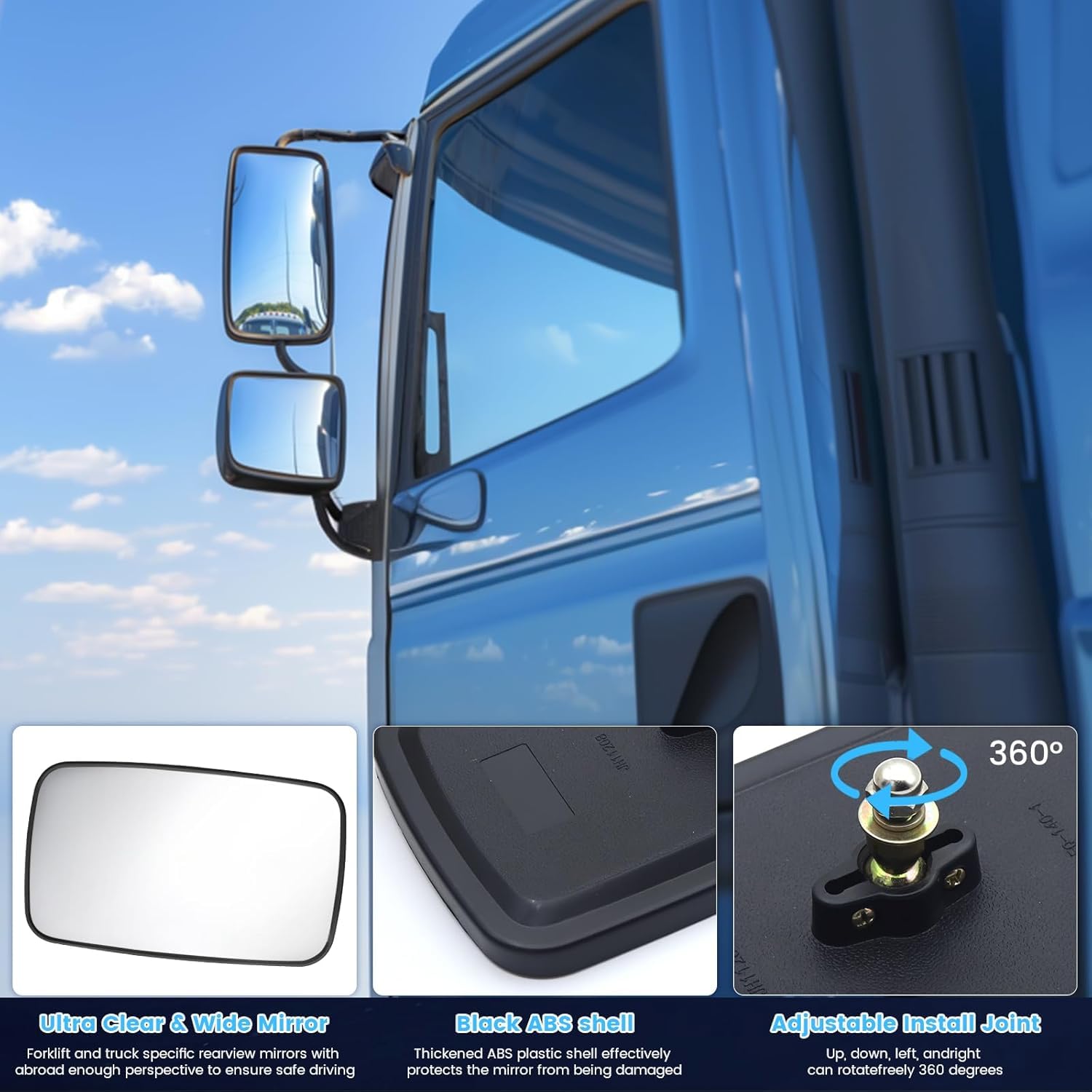 Biqing 1PCS Miroir De Chariot élévateur,360 ° Réglable Rétroviseur de Chariot élévateur Rétroviseur Latéral Camion (4 5/8"x8") pour Camion/Pelleteuse/Tracteur/Engins De Chantier