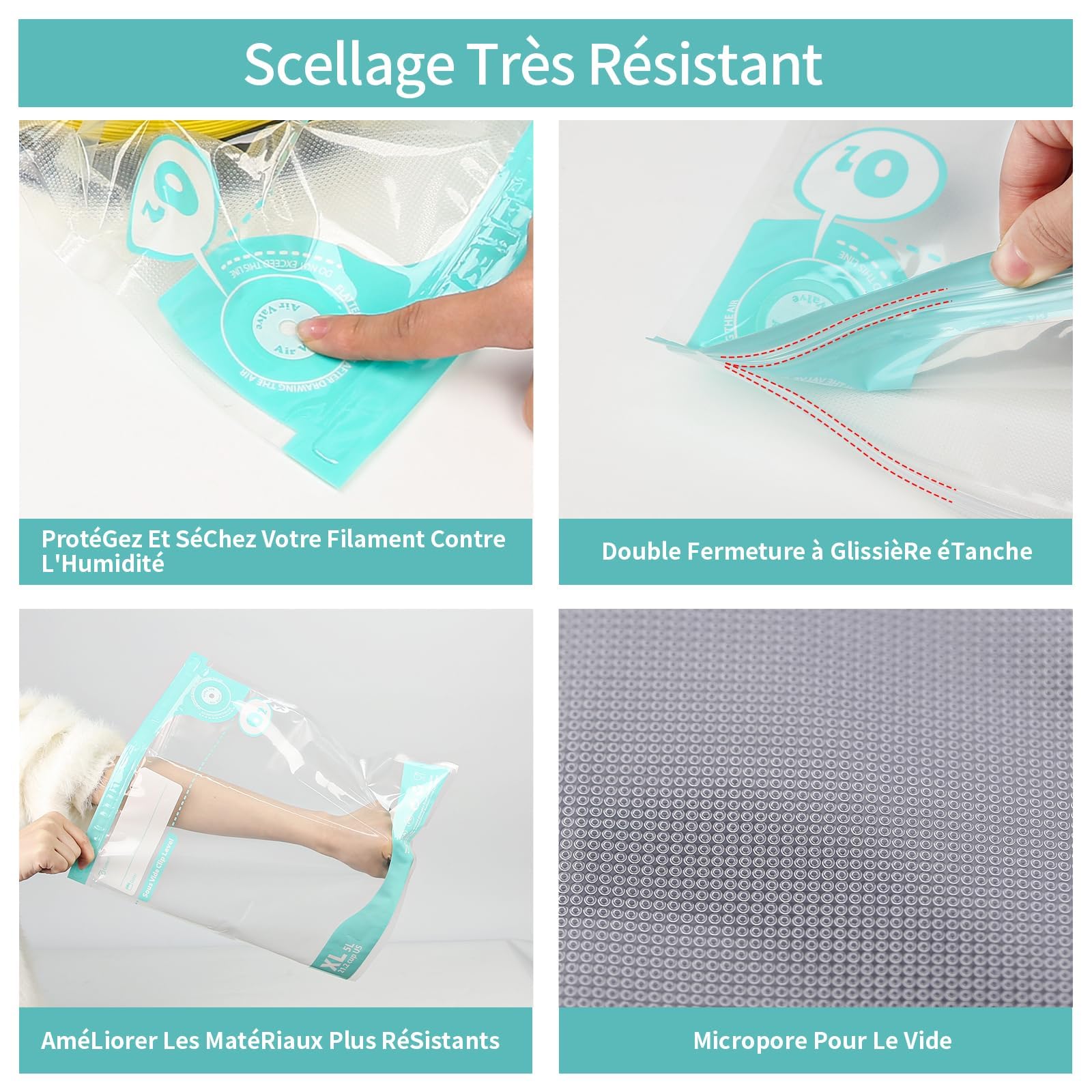 Vakuumbeutel für Filamente, 3D, wasserdicht, feuchtigkeitsbeständig, 10 Stück wiederverwendbare Vakuumbeutel mit automatischer Pumpe/Clips zum Schutz von Ger Pla Abs Petg Tpu, 21,2 Cup (30