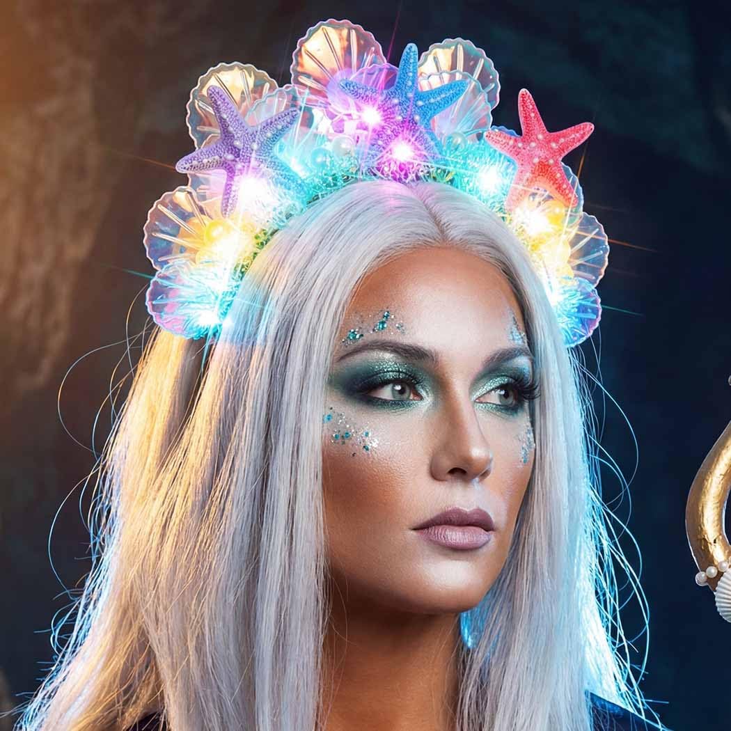 BARTOSI Light Up Mermaid Headband LED Starfish Headpiece Mermaid Hair Accessories for Women and Girls - Image 5