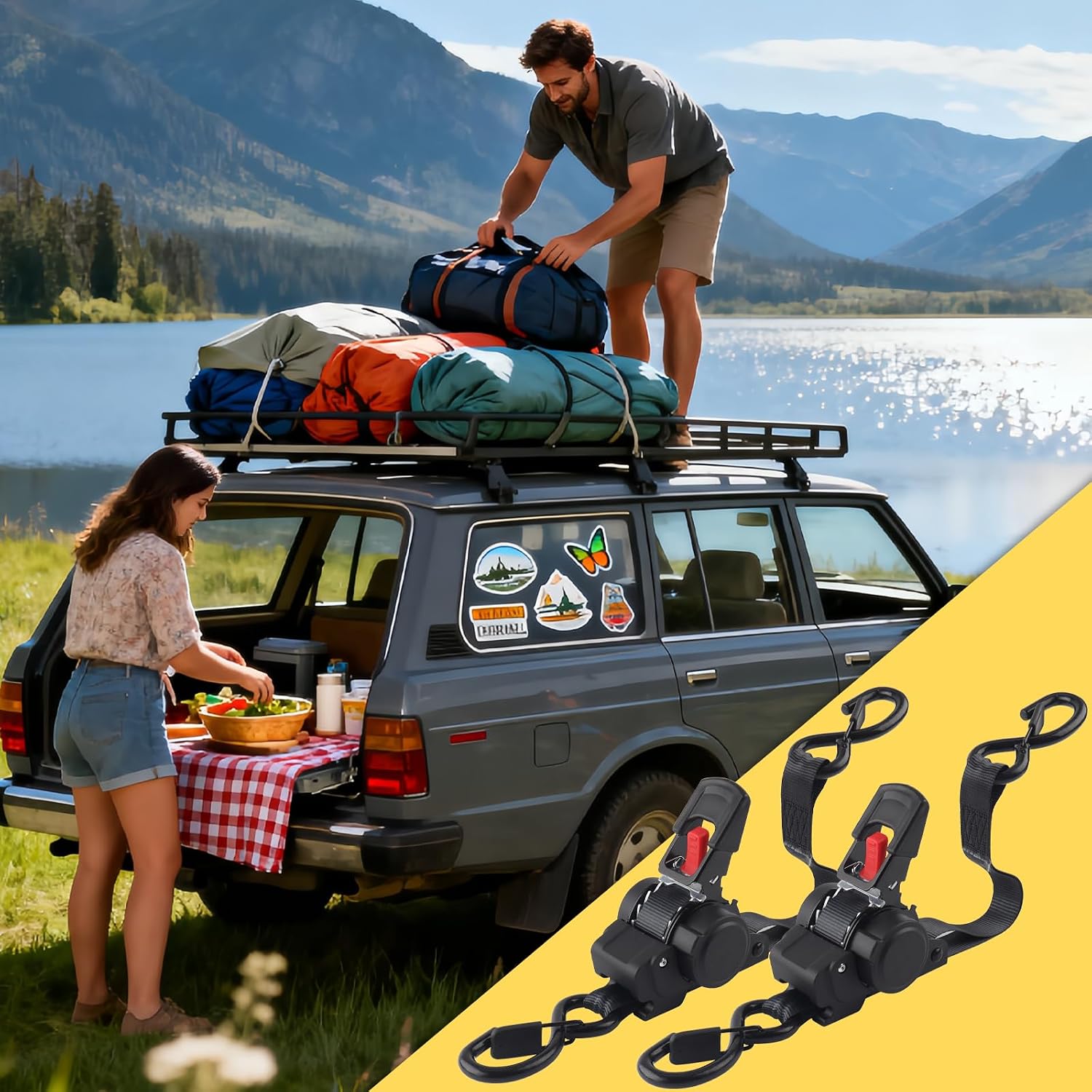 Retractable Ratchet Straps 1" x 12' (2 Pack) - 1,500lb Break Strength, Heavy Duty Bolt-on Tie Down Straps for Trailers, Boats, Jet Skis, Motorcycles, ATV - Secure Cargo for Hauling & Towing