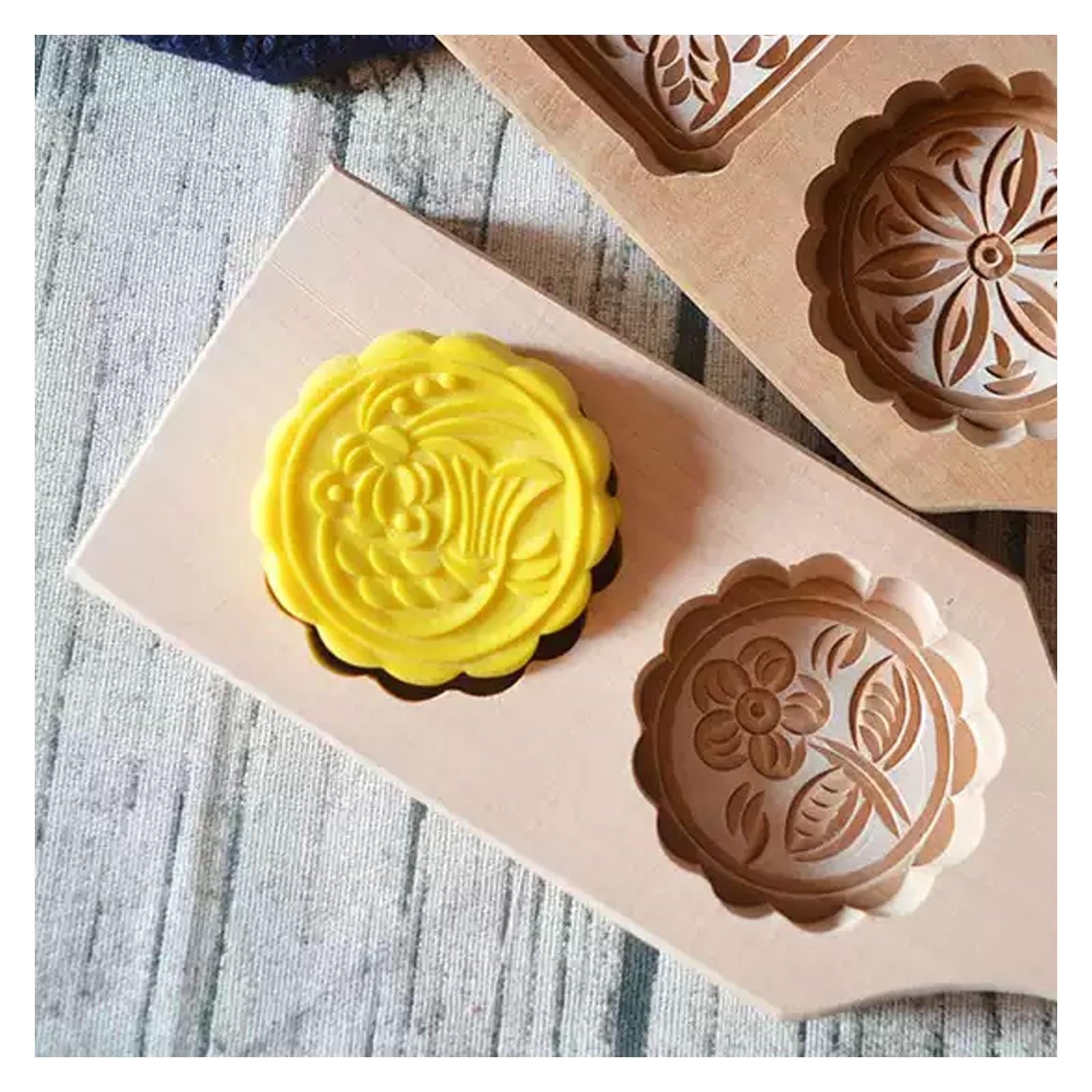 Molde de madera para hornear, cortador de galletas y sello de galletas para decoración de pastelería, molde creativo de estampado floral para pasteles de luna y galletas, 100% hecho a mano
