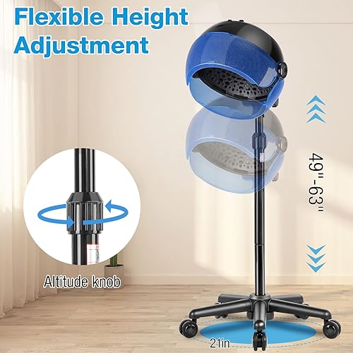 Miniatura 2 de Niuadage Secador de pelo profesional con capucha de 1500 W, secador de pelo con 3 modos de temperatura y diseño de temporizador, secador de pelo con