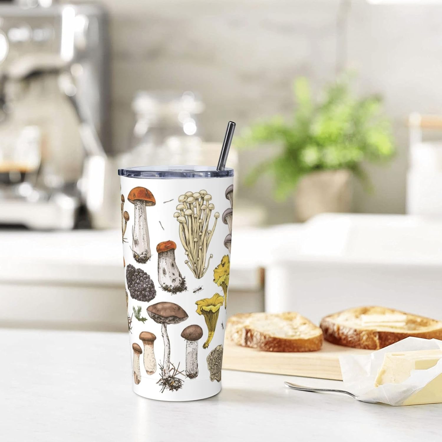 Mushroom Tumbler,Mushroom Atlas 20oz Stainless Steel Insulated Travel Tumblers,Travel Coffee Mug with Lid and Straw Water Bottle Drink Tumbler Cups Gifts for Women Men Lovers - Image 7