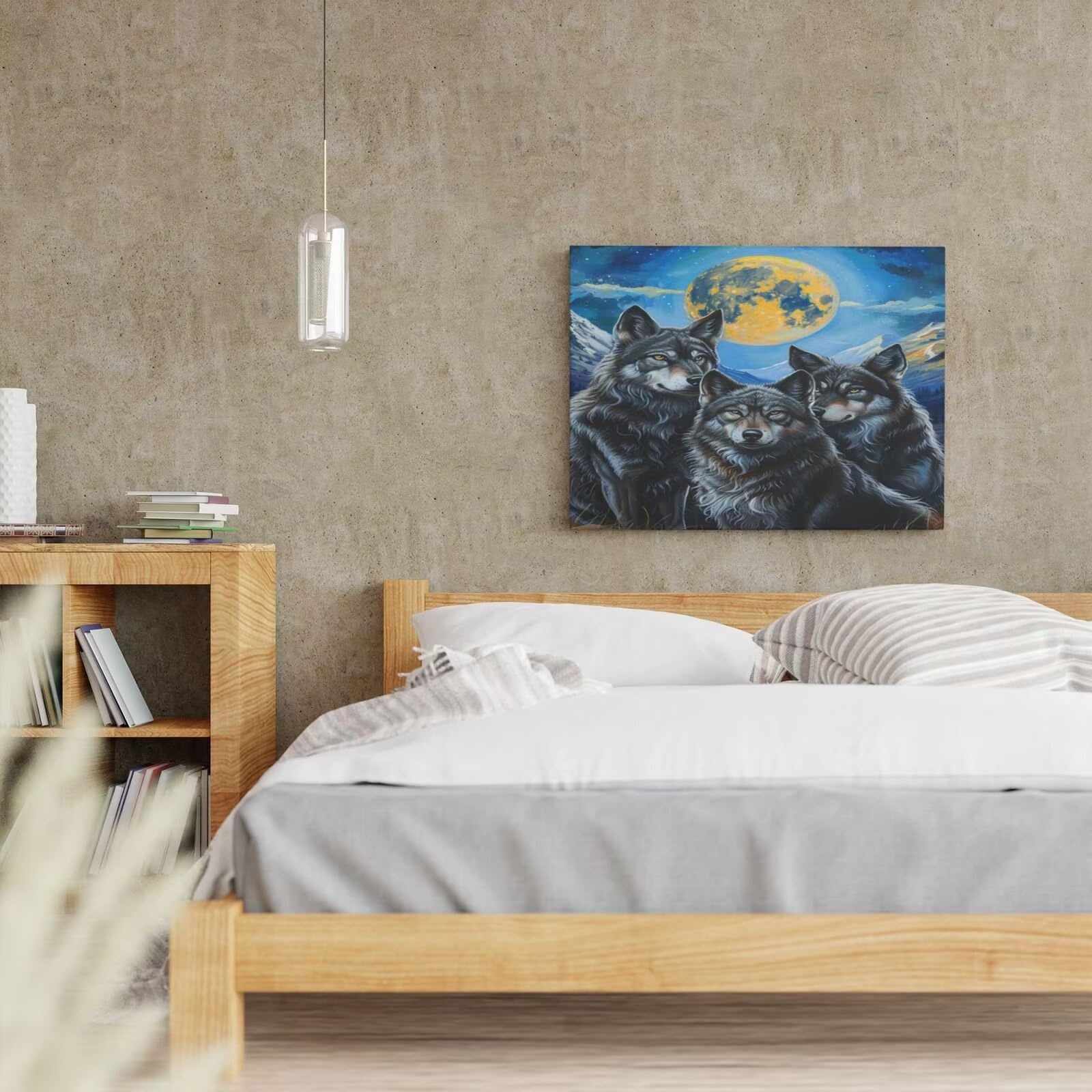 Kit per pittura con numeri per adulti, lupo, luna con numeri per principianti, pittura acrilica con 6 pennelli, kit per decorazione da parete (100 x 75 cm, senza cornice) MK70