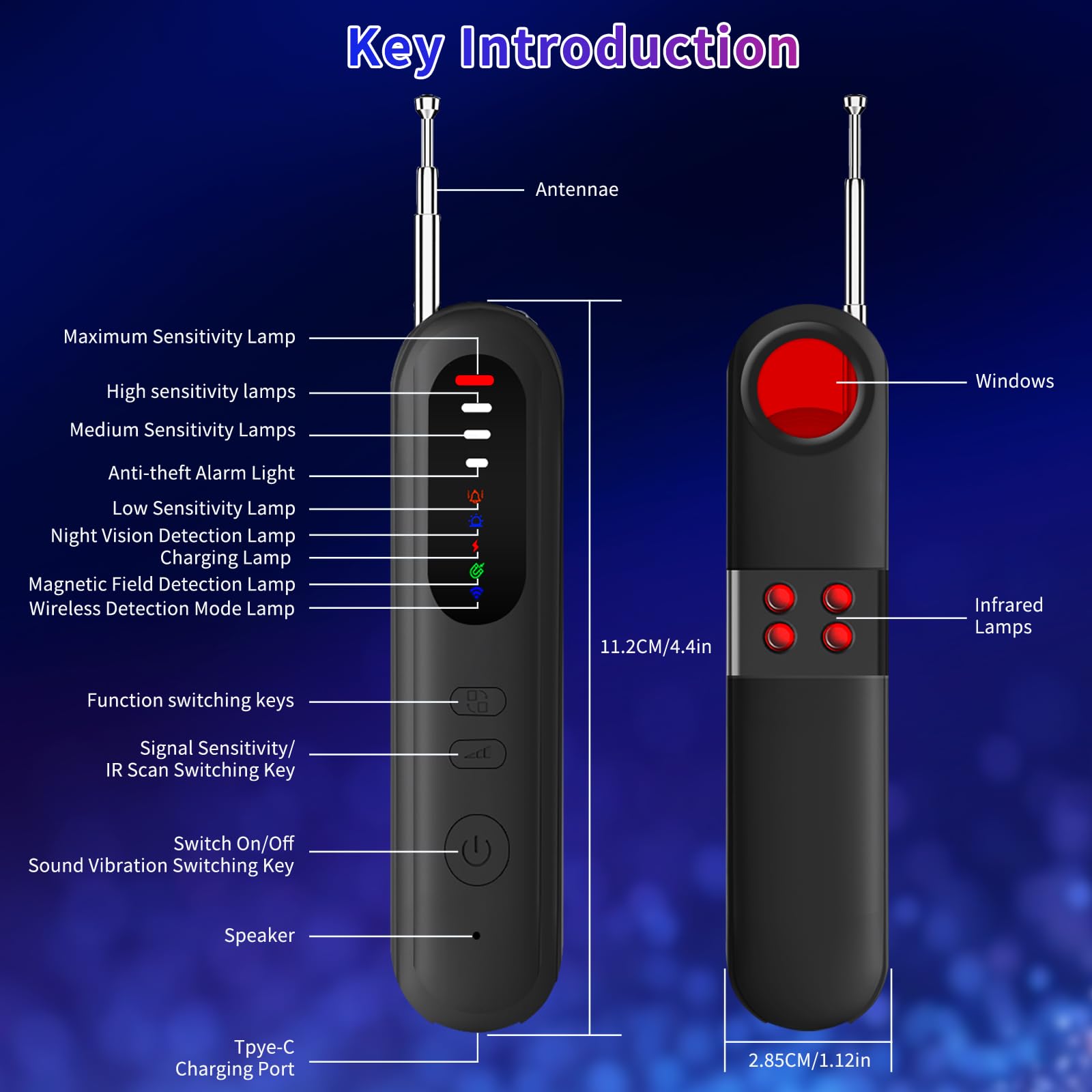 Detecteur de Camera, Détecteur de Caméra Cachée, Scanner de Signal sans Fil RF, Anti-Espion GPS Tracker Scanner Détecter pour Bureau, Hôtel, Maison