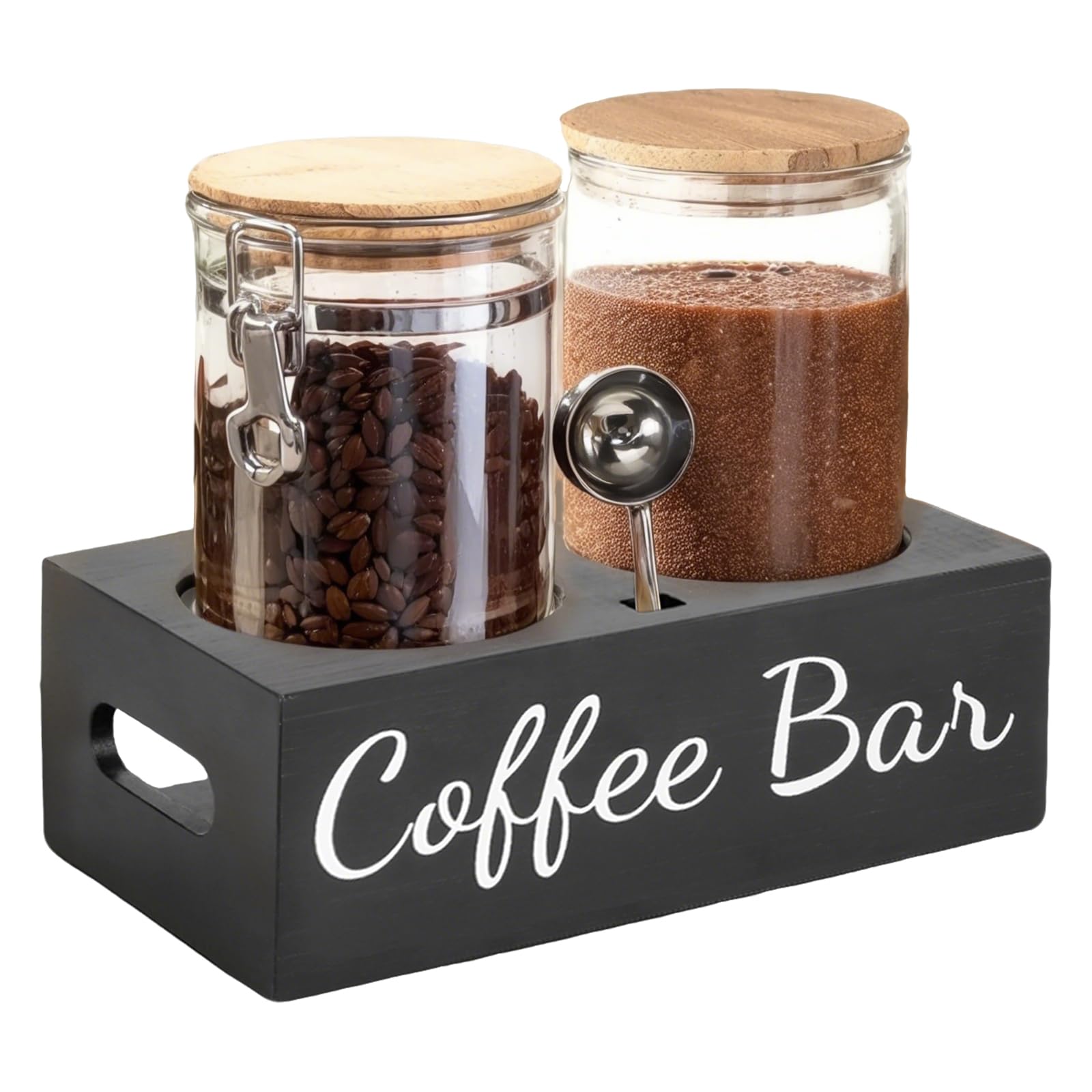 Kaffeedose Luftdicht 1kg Bohnen, 1500ML Elegante Glas-Kaffeebehälter mit 2 verschließbaren Behältern, Luftdicht Aufbewahrungsdose mit Regal Löffel für Kaffeebohnen, Kaffee Tee Zucker Nüsse