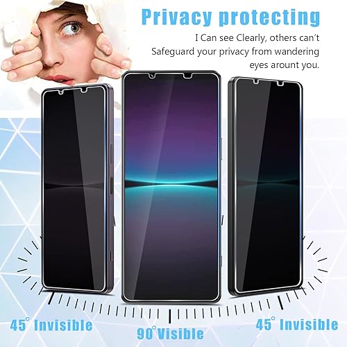 Miniatura 3 de Protector de pantalla de vidrio templado de privacidad para Sony Xperia 1 IV (2+2) + protector de lente de cámara (2 paquetes), película de vidrio